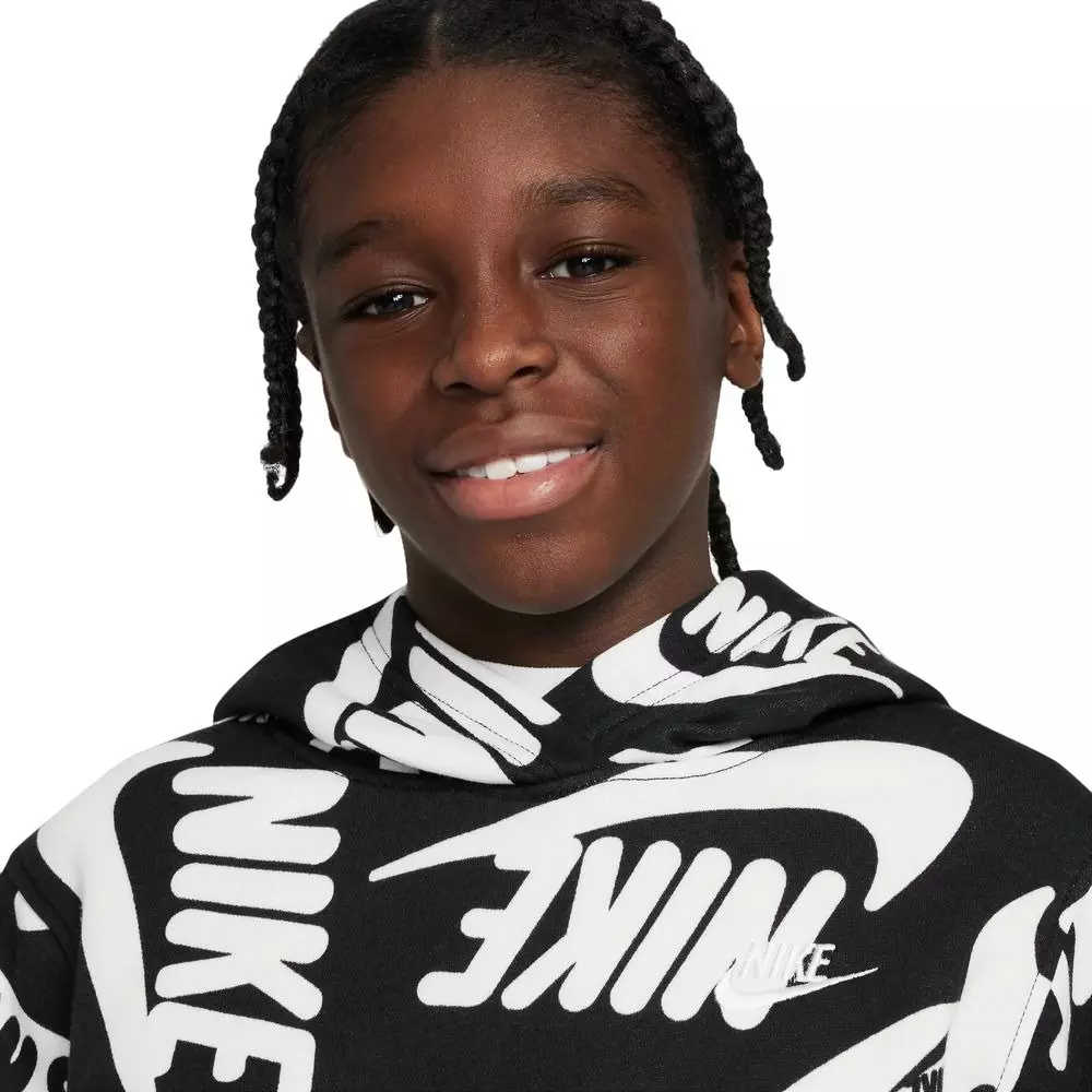 Nike Big Boys' Club Printed Hoodie - BLACK/WHITE