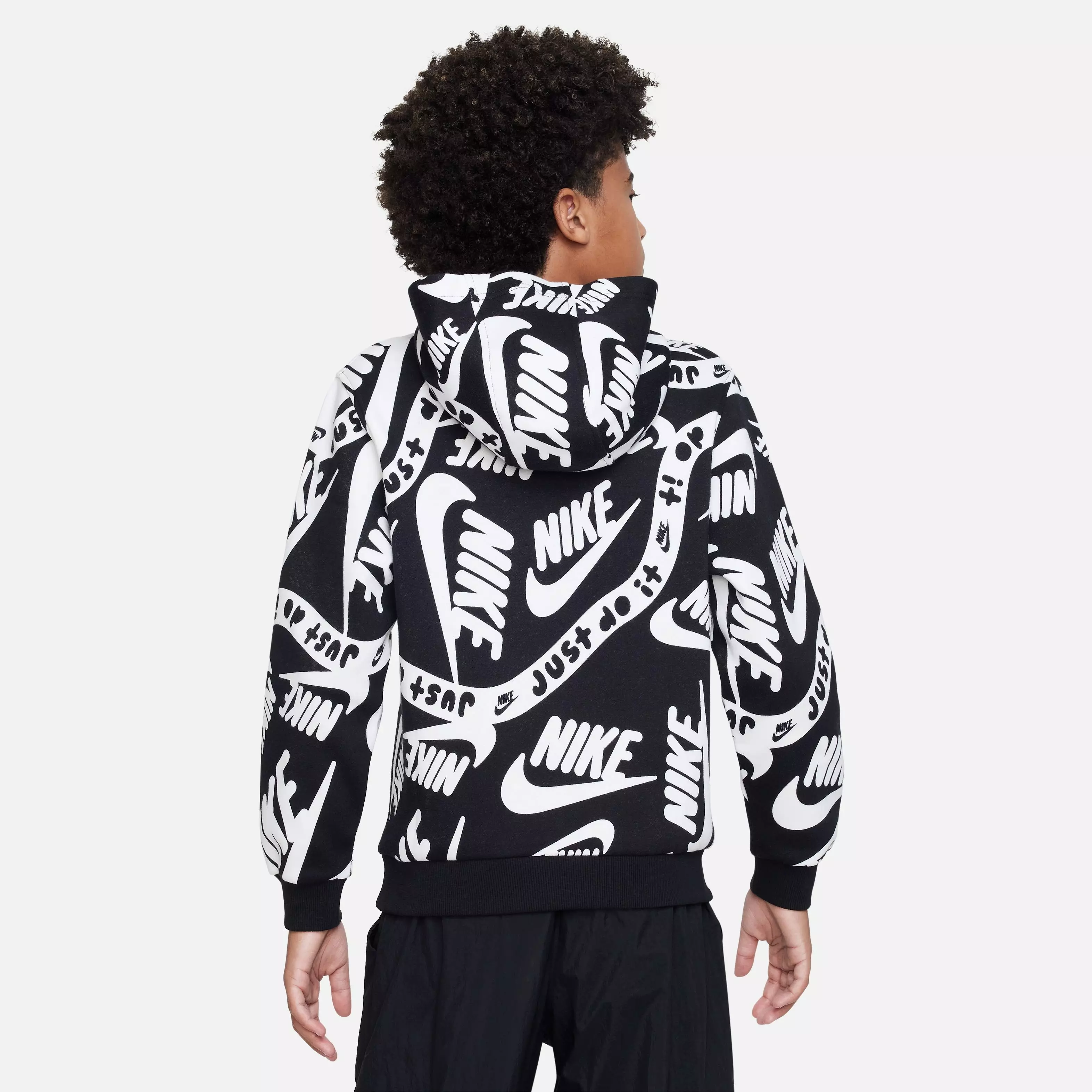 Nike Big Boys' Club Printed Hoodie - BLACK/WHITE