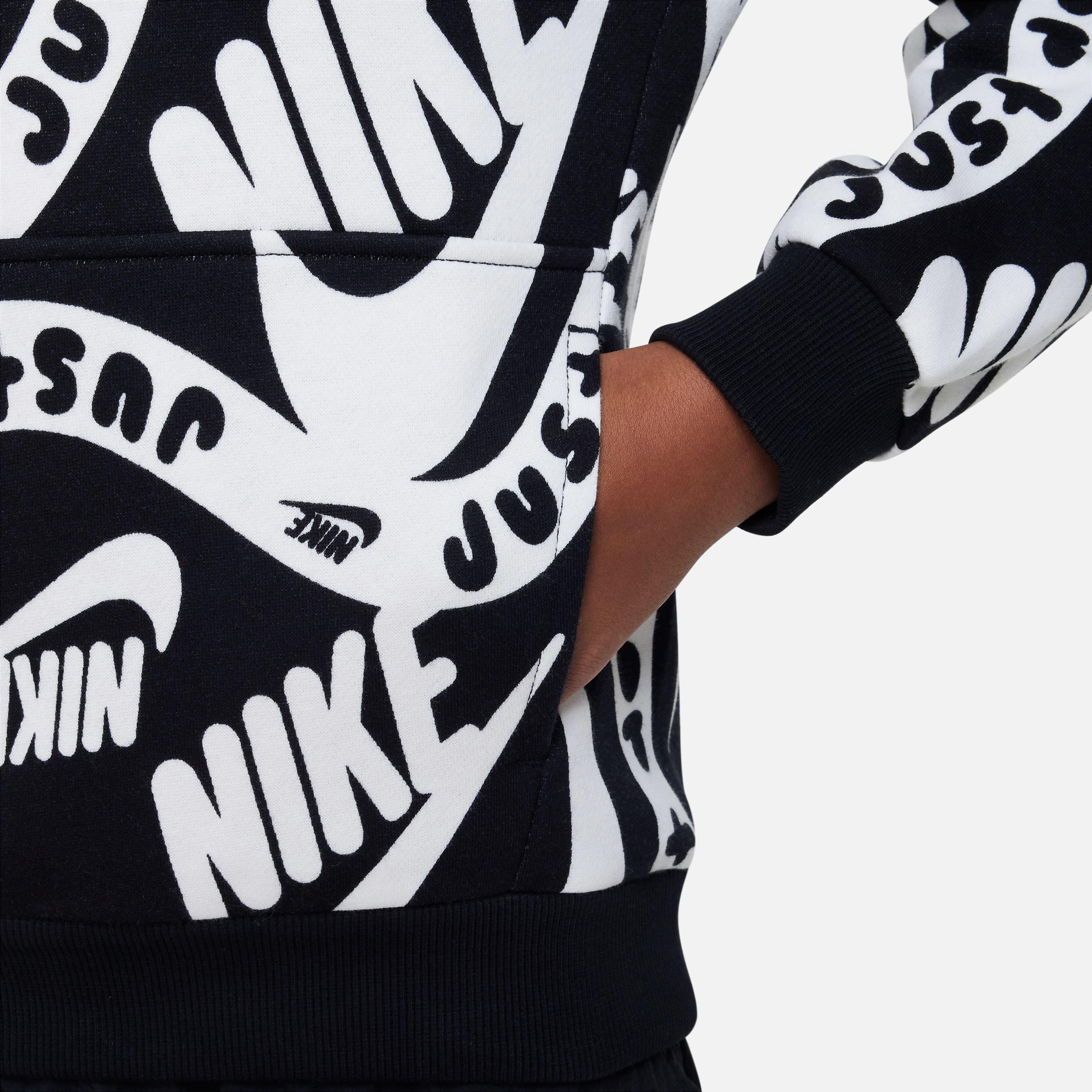 Nike Big Boys' Club Printed Hoodie - BLACK/WHITE Thumbnail View 6