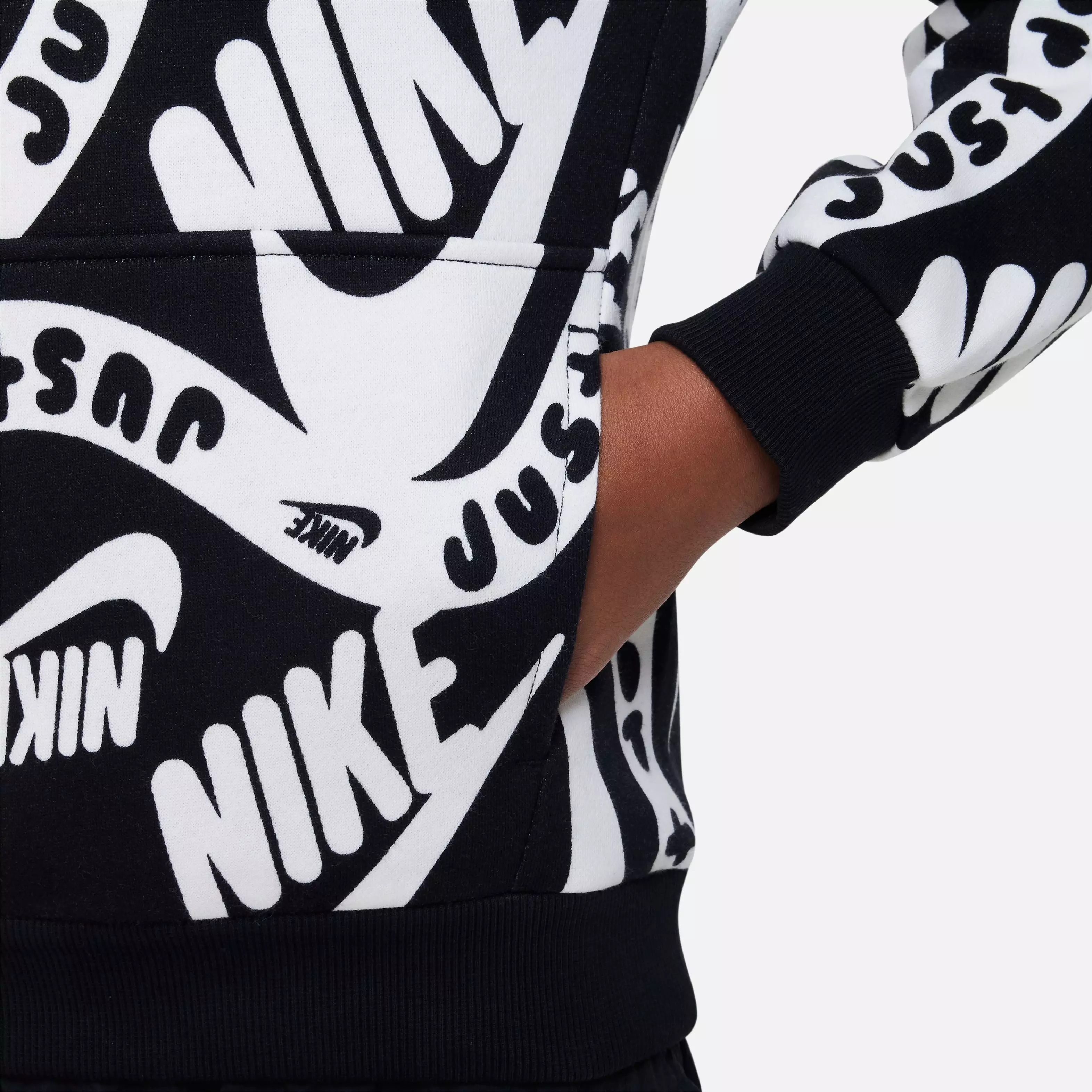 Nike Big Boys' Club Printed Hoodie - BLACK/WHITE