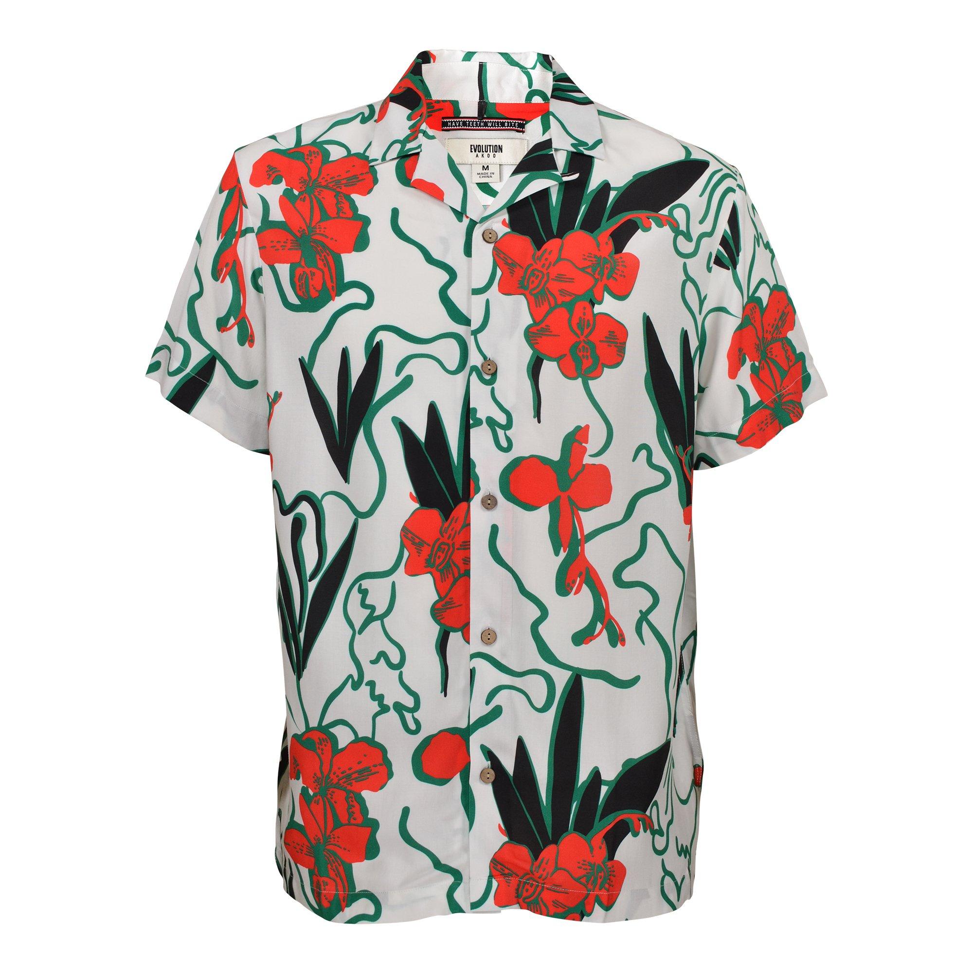 AKOO Men's Lotus Woven Button-Down Shirt - WHITE/RED Thumbnail View 1