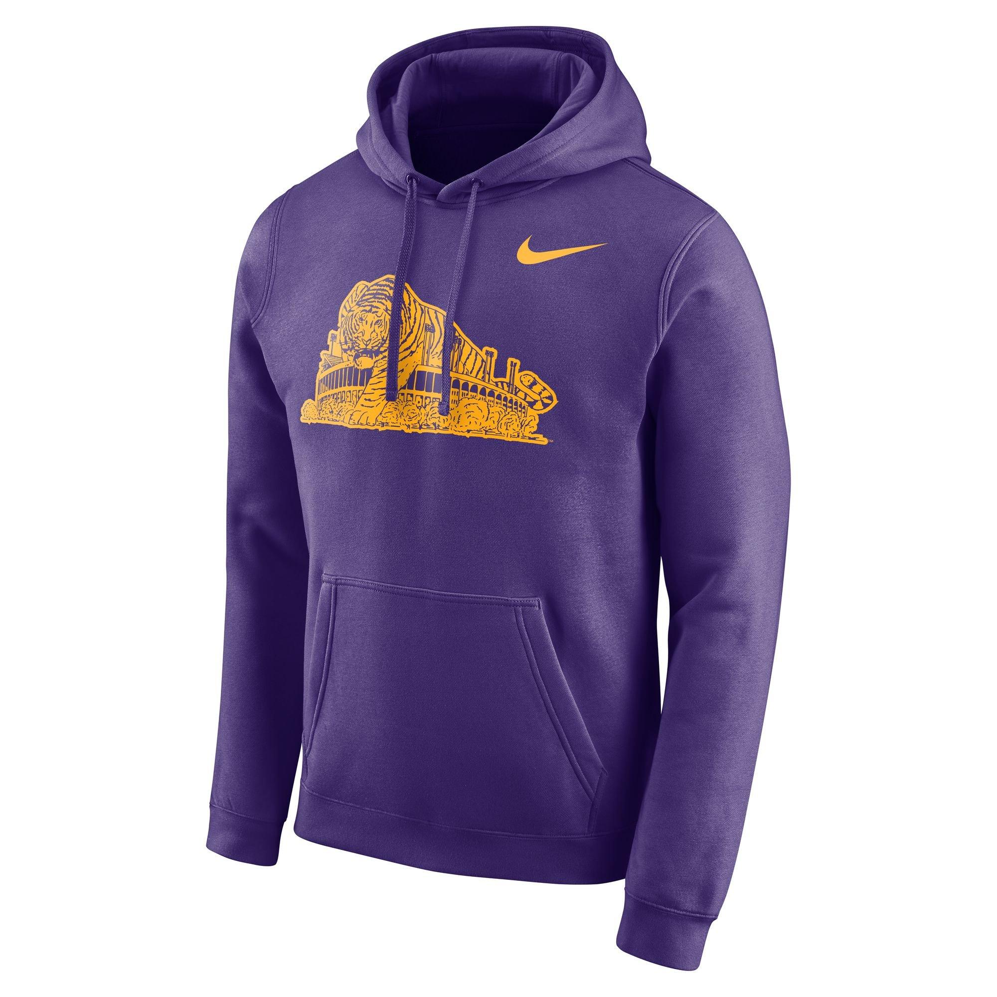 Nike Men's LSU Tigers Club Fleece Pullover Hoodie - PURPLE Thumbnail View 1