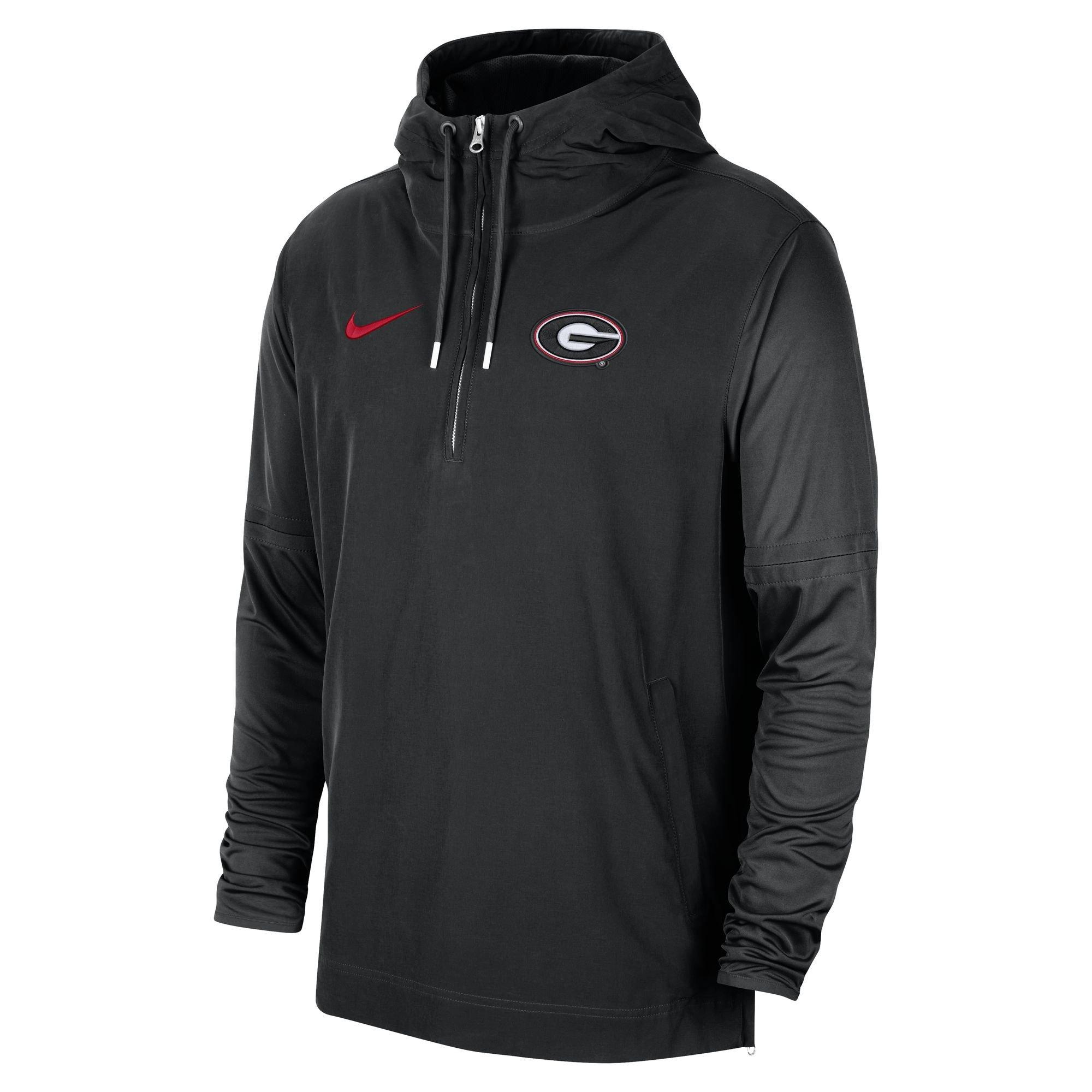 Nike Men's Georgia Bulldogs Lightweight Coaches Fleece Quarter-Zip Jacket - BLACK Thumbnail View 1
