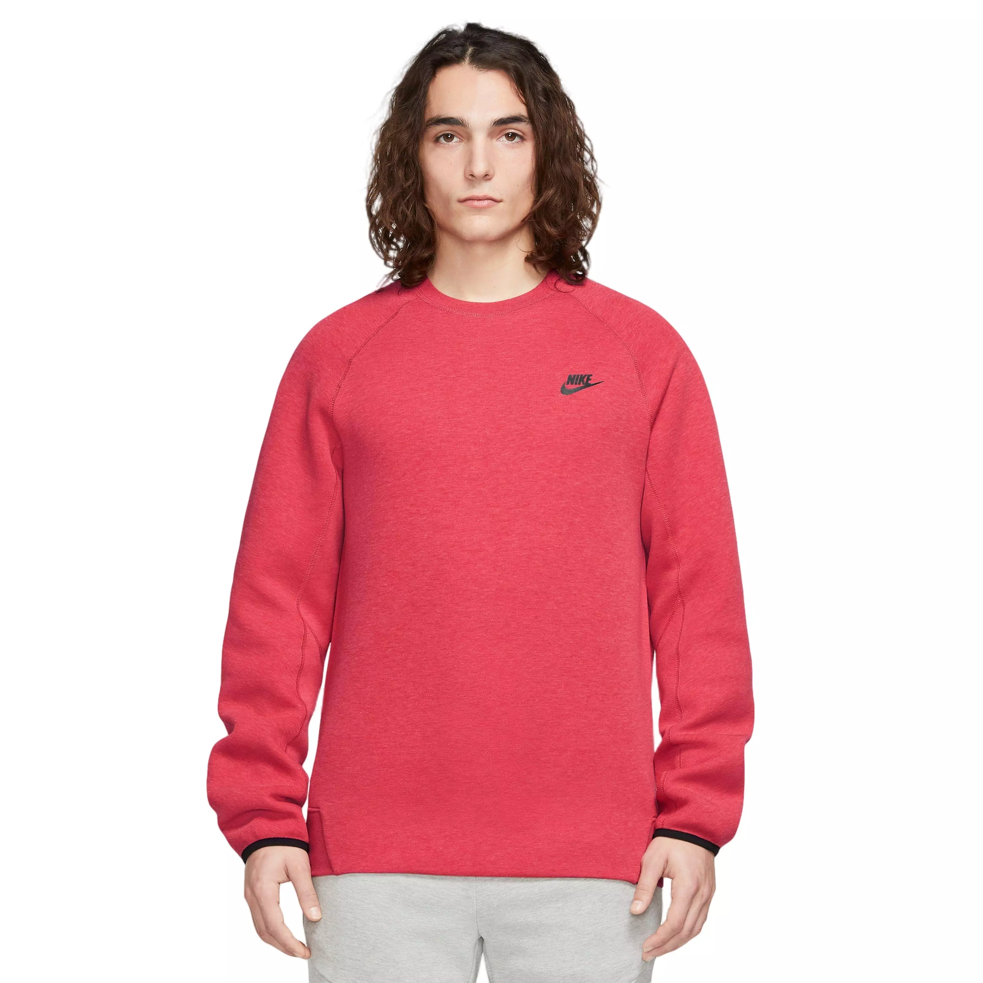 Nike Men's Sportswear Tech Fleece Crew Sweatshirt-Red - RED