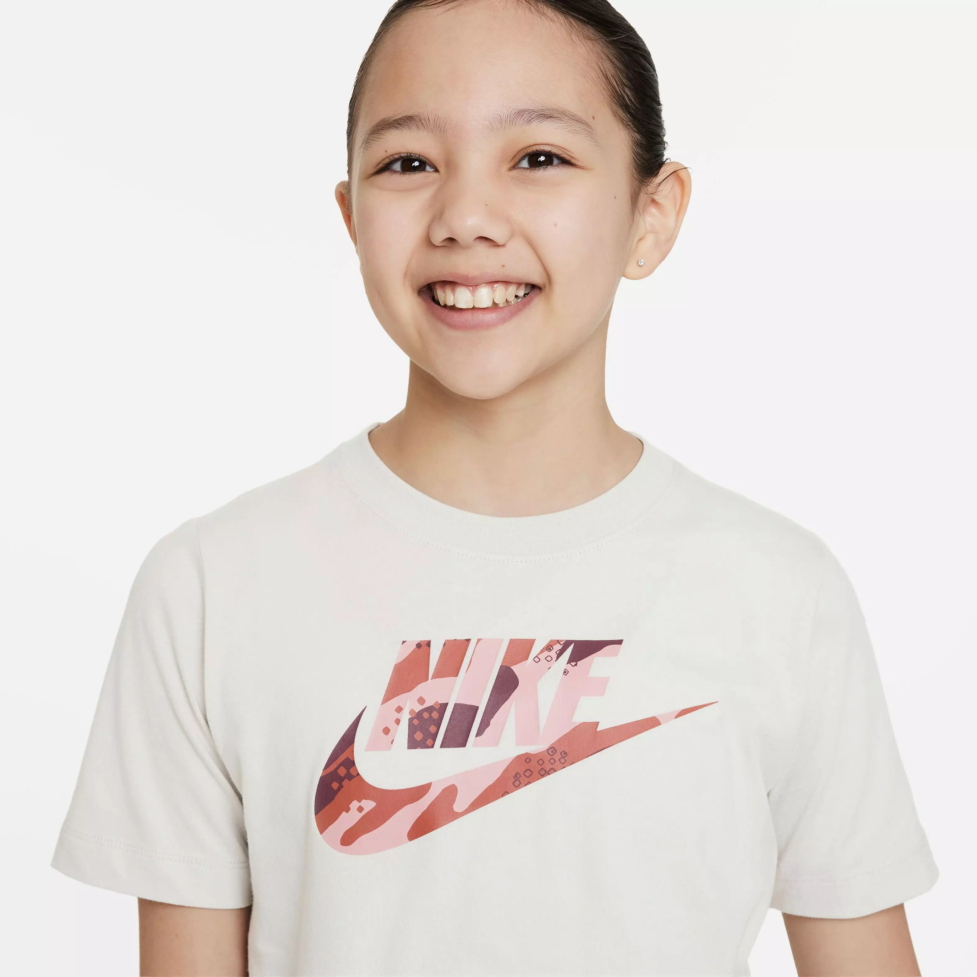 Nike Big Girls' Sportswear Club Seasonal Camo Tee-Bone - BONE