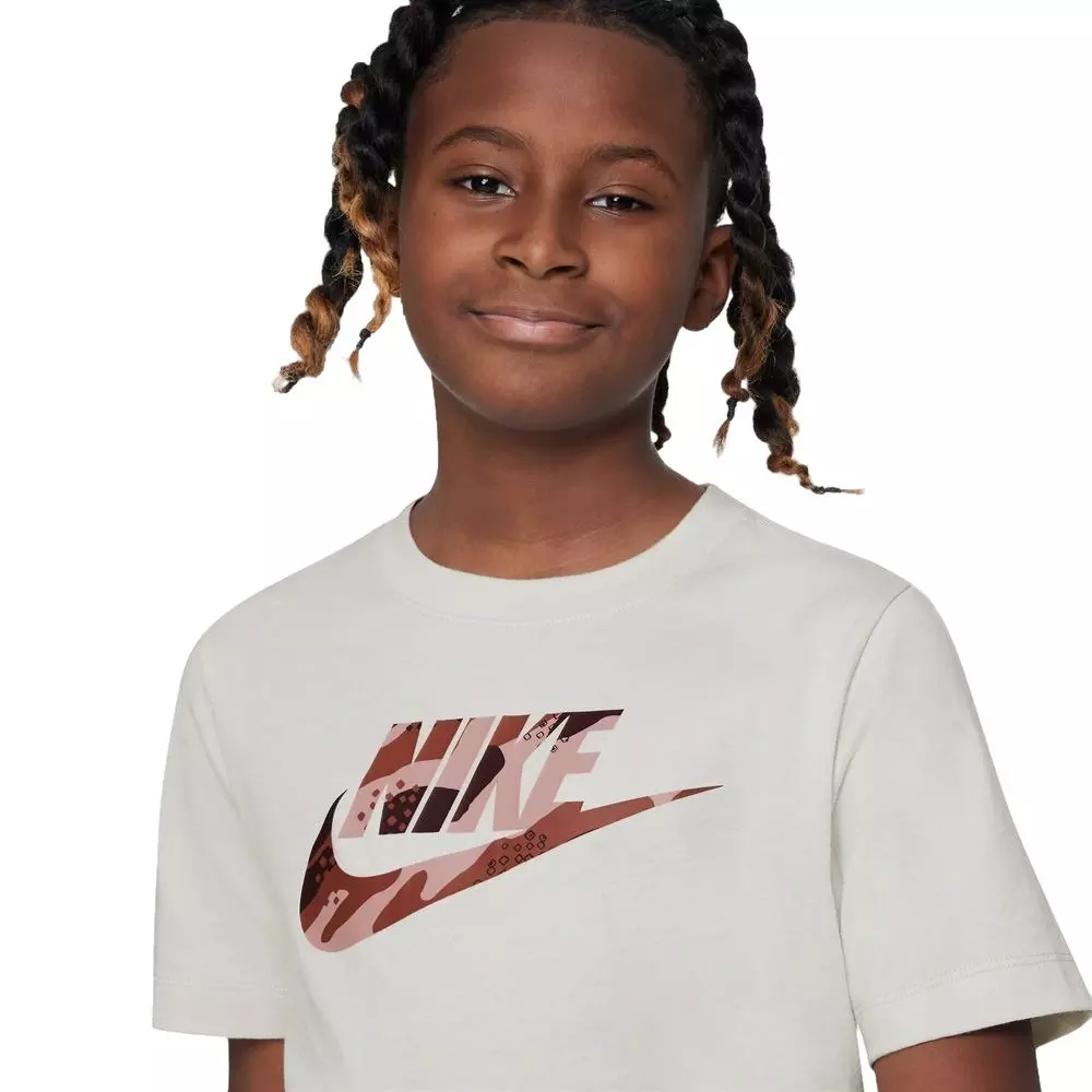 Nike Big Girls' Sportswear Club Seasonal Camo Tee-Bone - BONE