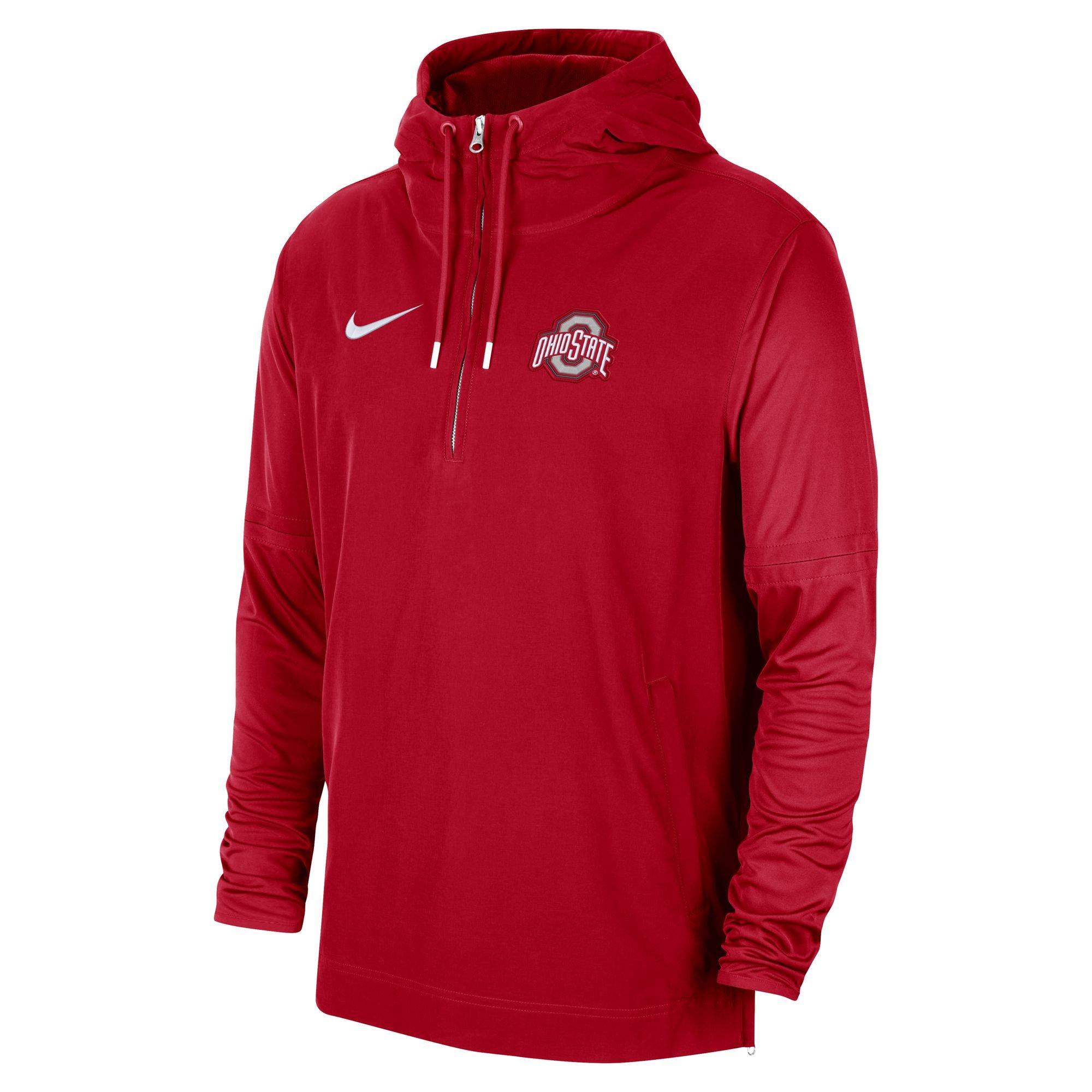 Nike Men's Ohio State Buckeyes Lightweight Coaches Fleece Quarter-Zip Jacket - RED Thumbnail View 1