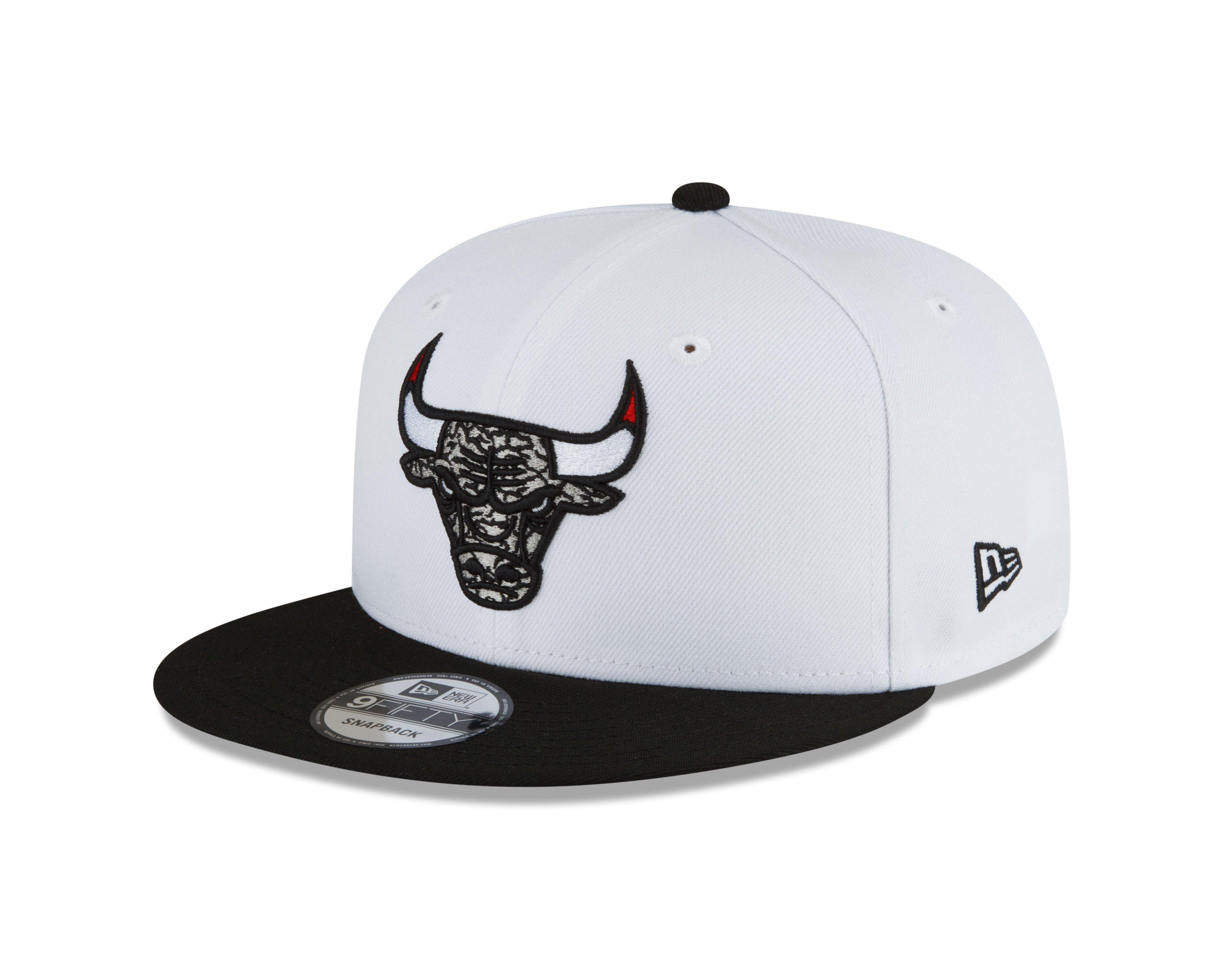 New Era Chicago Bulls 9FIFTY Elephant Print Team Logo Snapback Hat-White/Black - WHITE/BLACK Thumbnail View 1