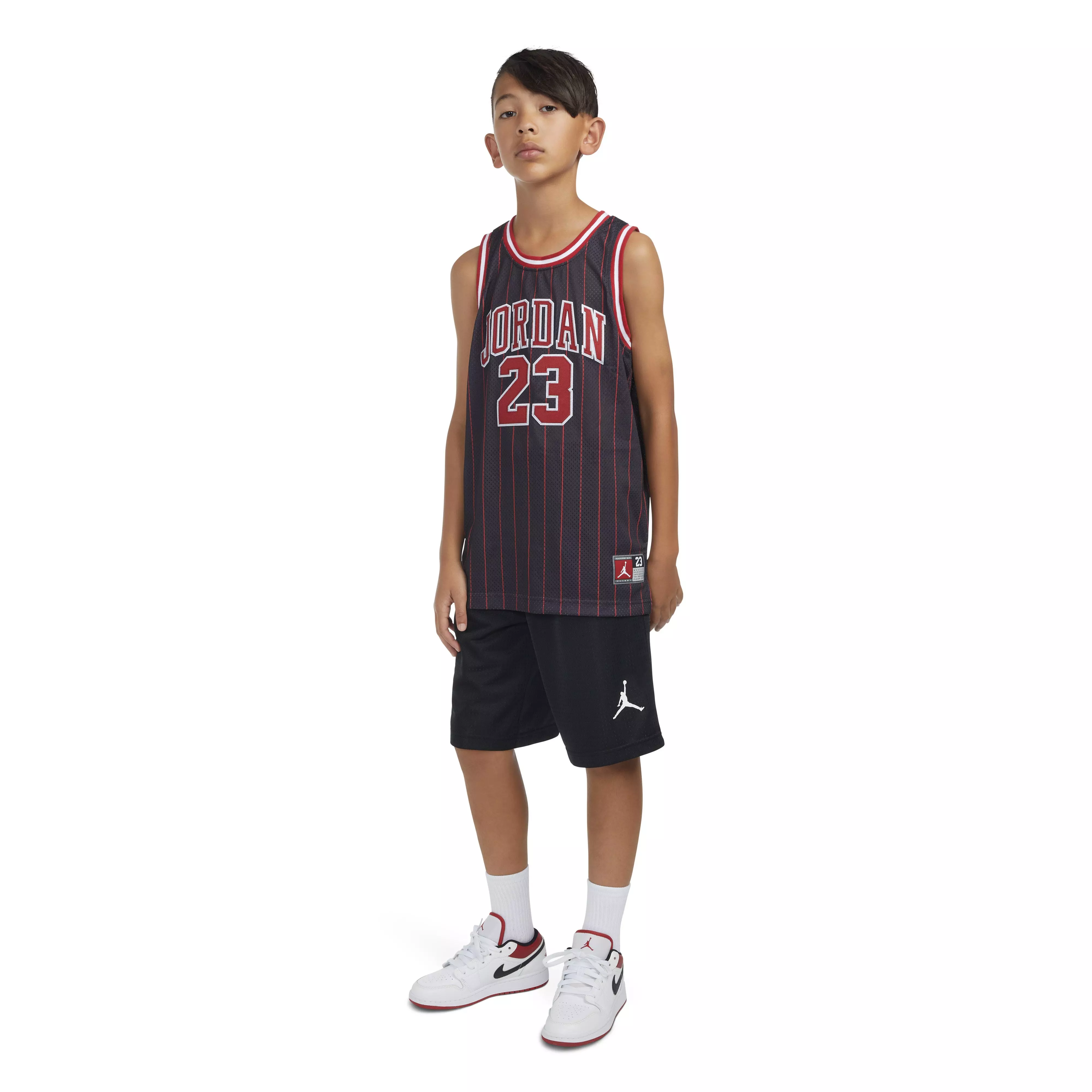 Jordan Big Boys' 23 Pinstripe Jersey Top - BLACK/RED
