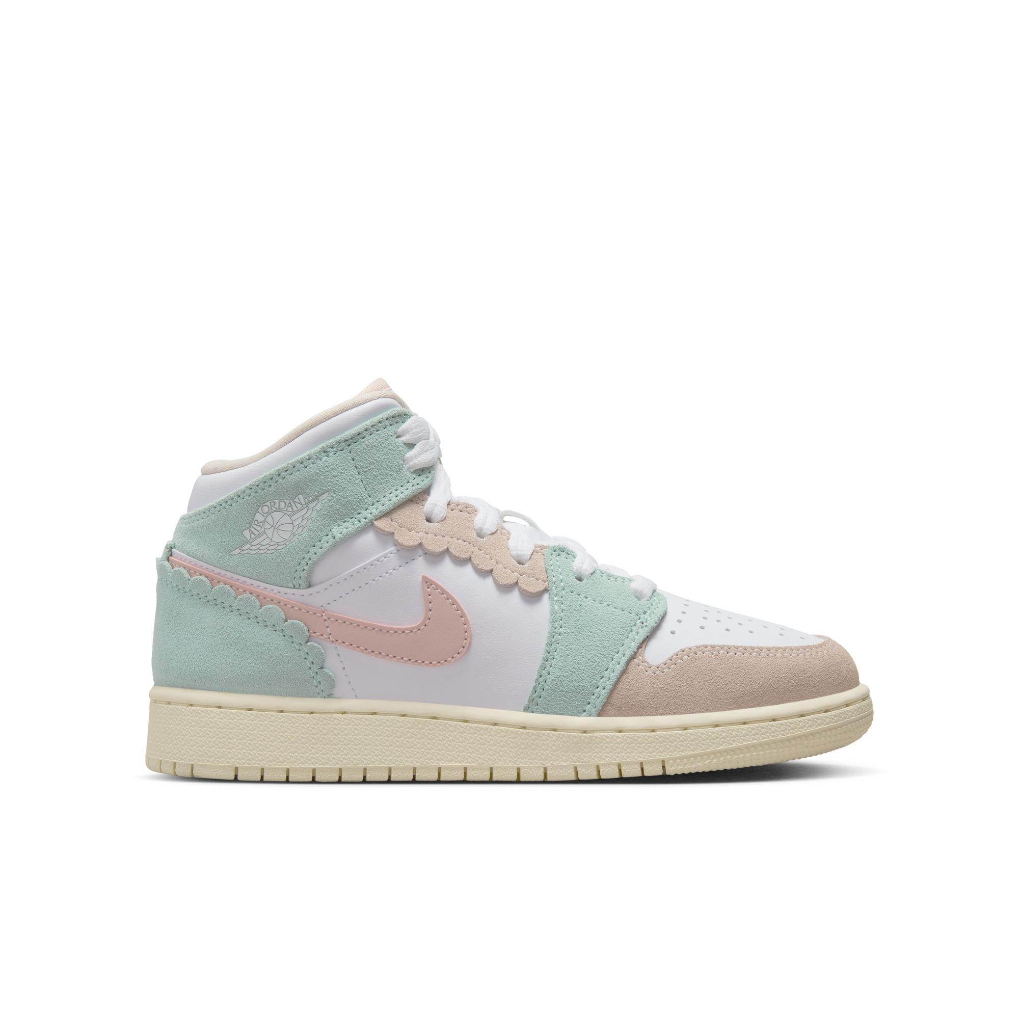 Jordan 1 Mid SE White/Pink Oxford/Jade Ice/Guava Ice Grade School Girls'  Shoe - Hibbett