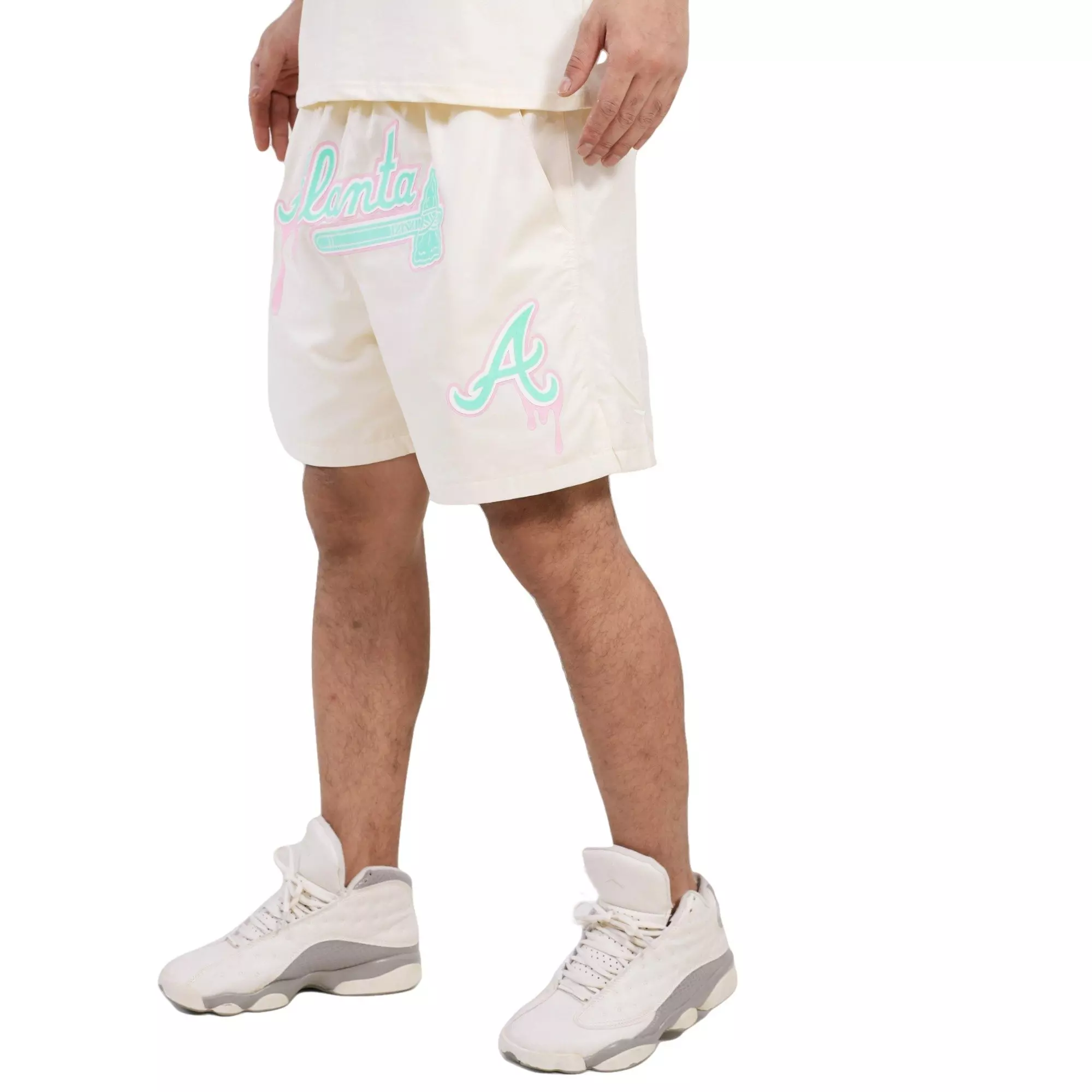 Pro Standard Men's Atlanta Braves Drip Logo Woven Shorts - CREAM