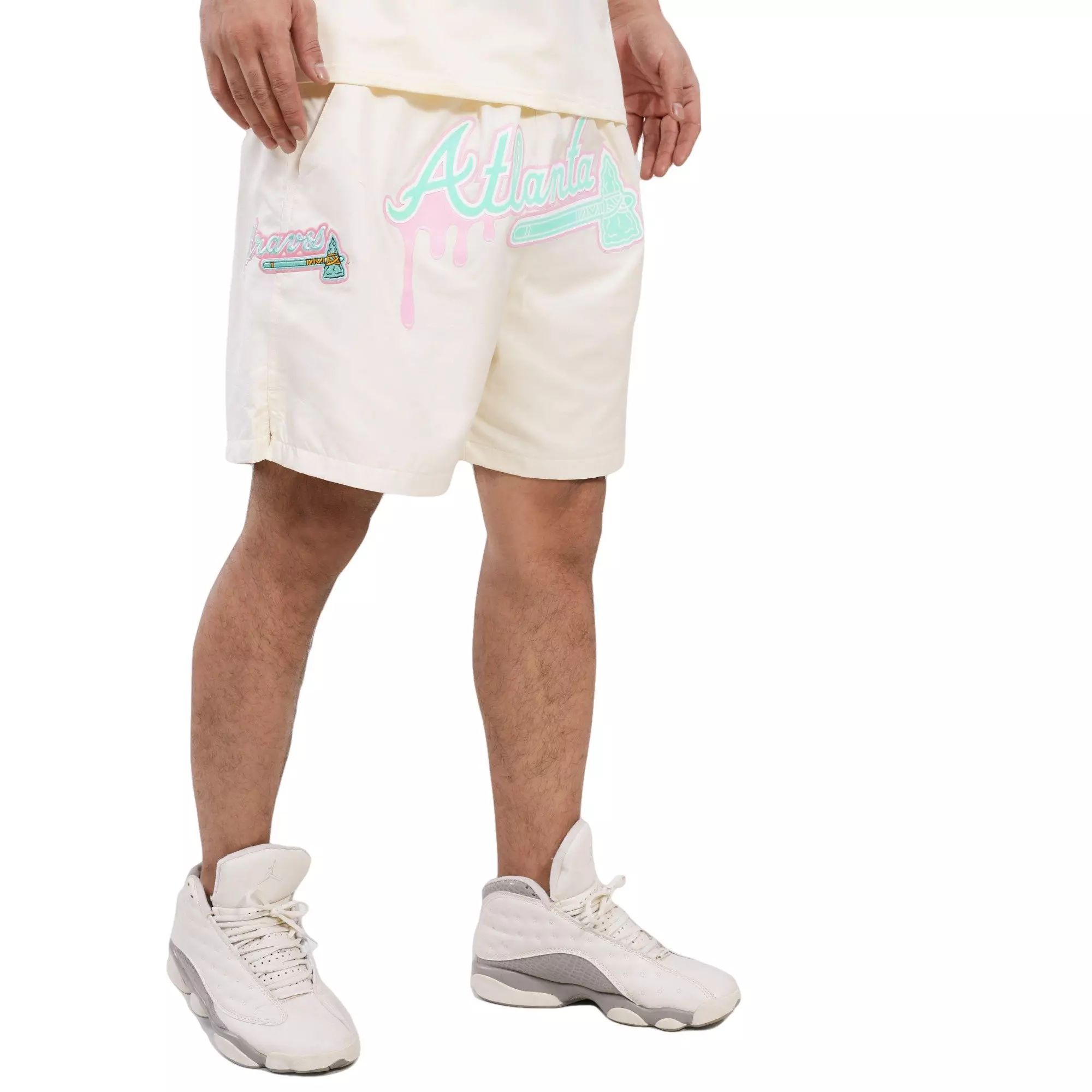 Pro Standard Men's Atlanta Braves Drip Logo Woven Shorts - CREAM