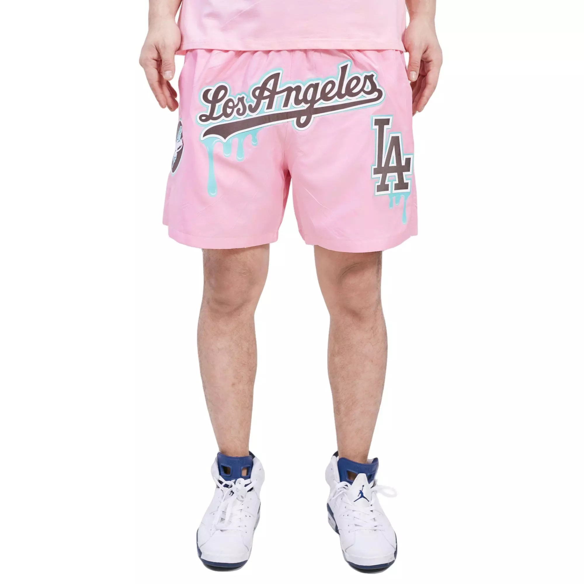 Pro Standard Men's Los Angeles Dodgers Drip Logo Woven Shorts - PINK