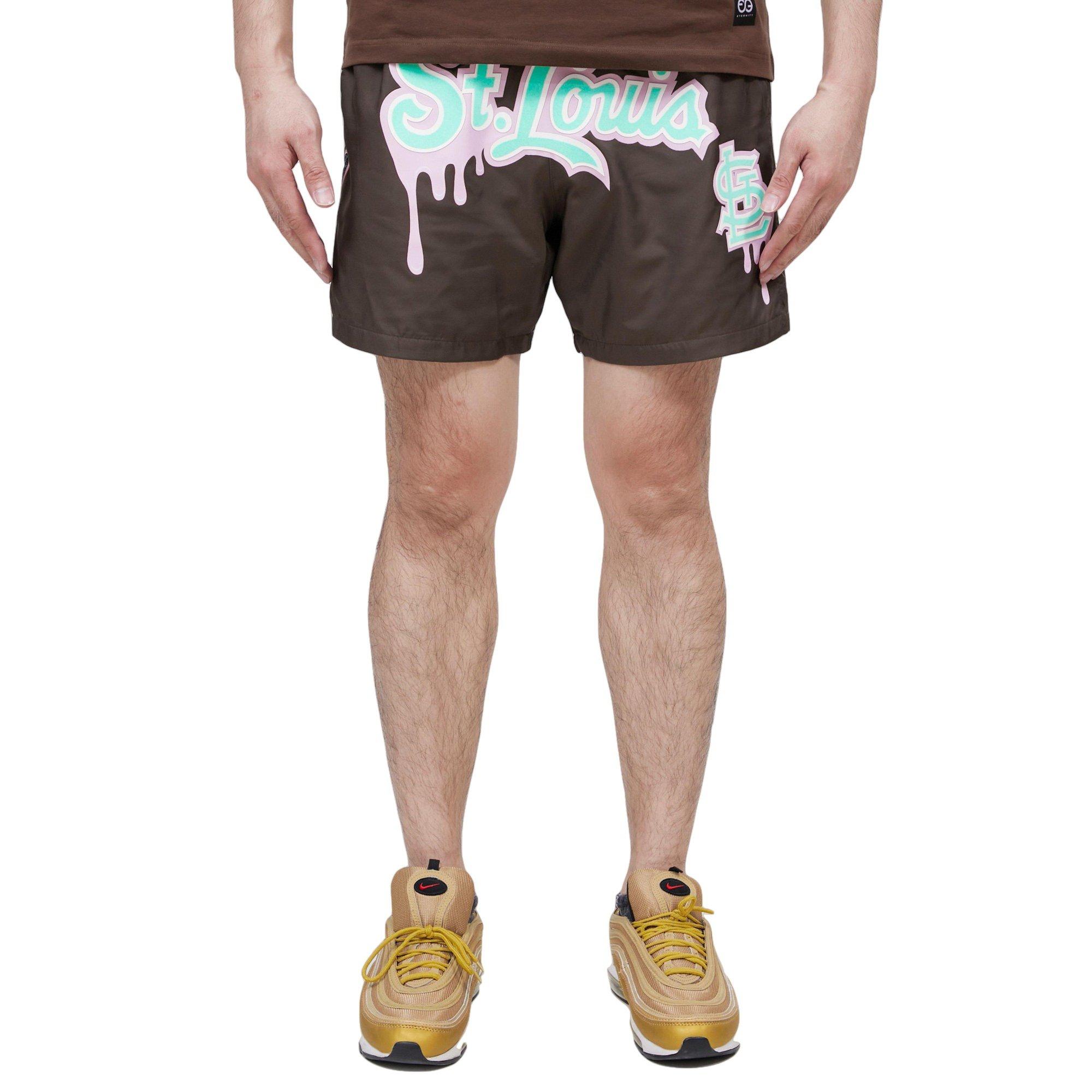 Pro Standard Men's St. Louis Cardinals Drip Logo Woven Shorts - BROWN Thumbnail View 1