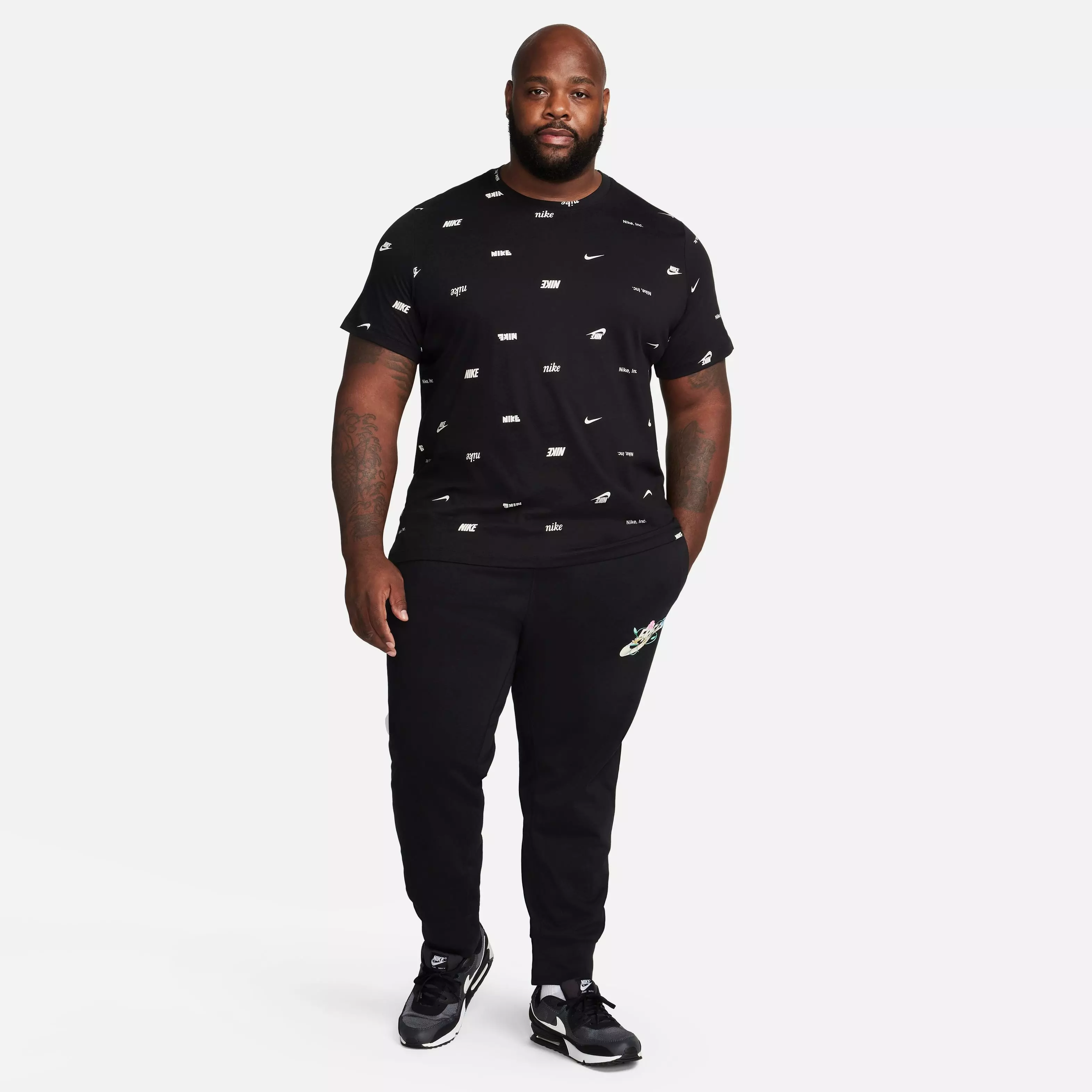 Nike Men's Club+ All Over Print Tee-Black - BLACK