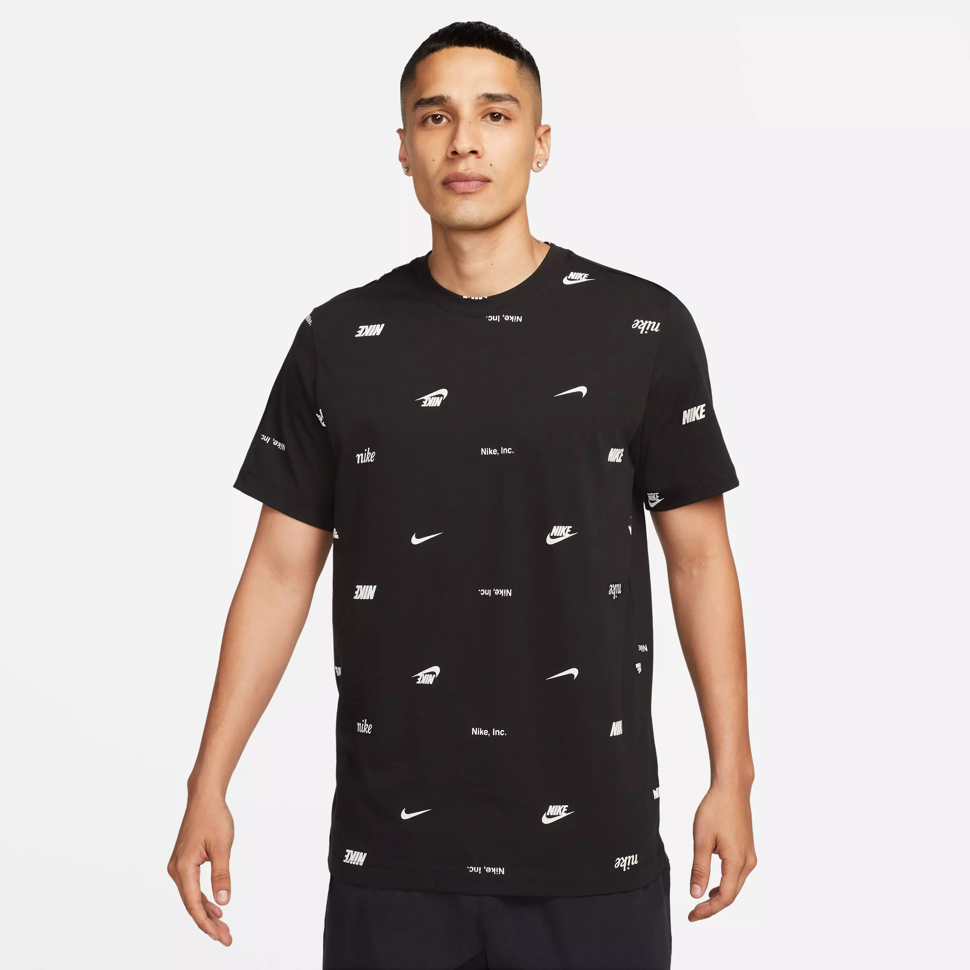 Nike Men's Club+ All Over Print Tee-Black - BLACK