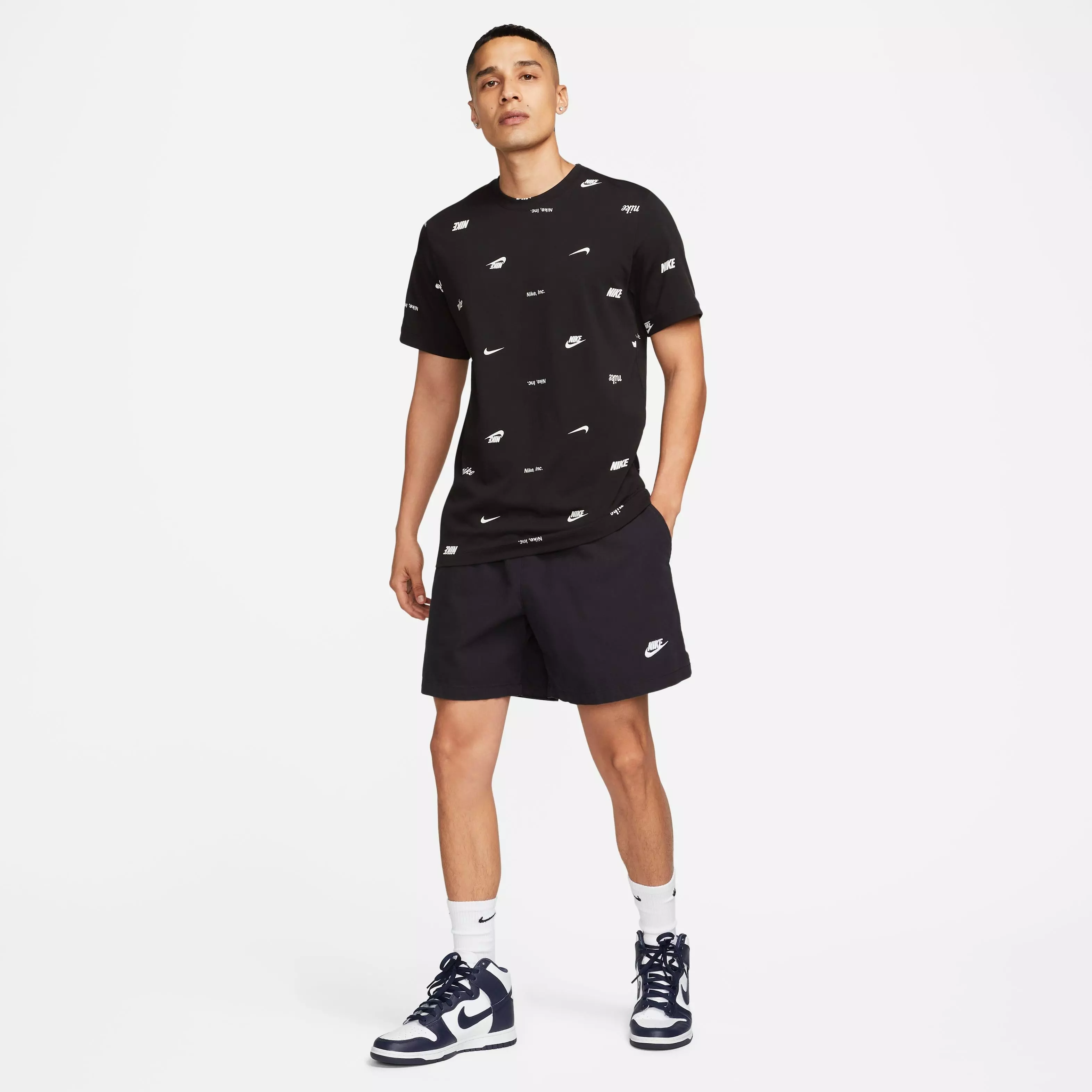 Nike Men's Club+ All Over Print Tee-Black - BLACK