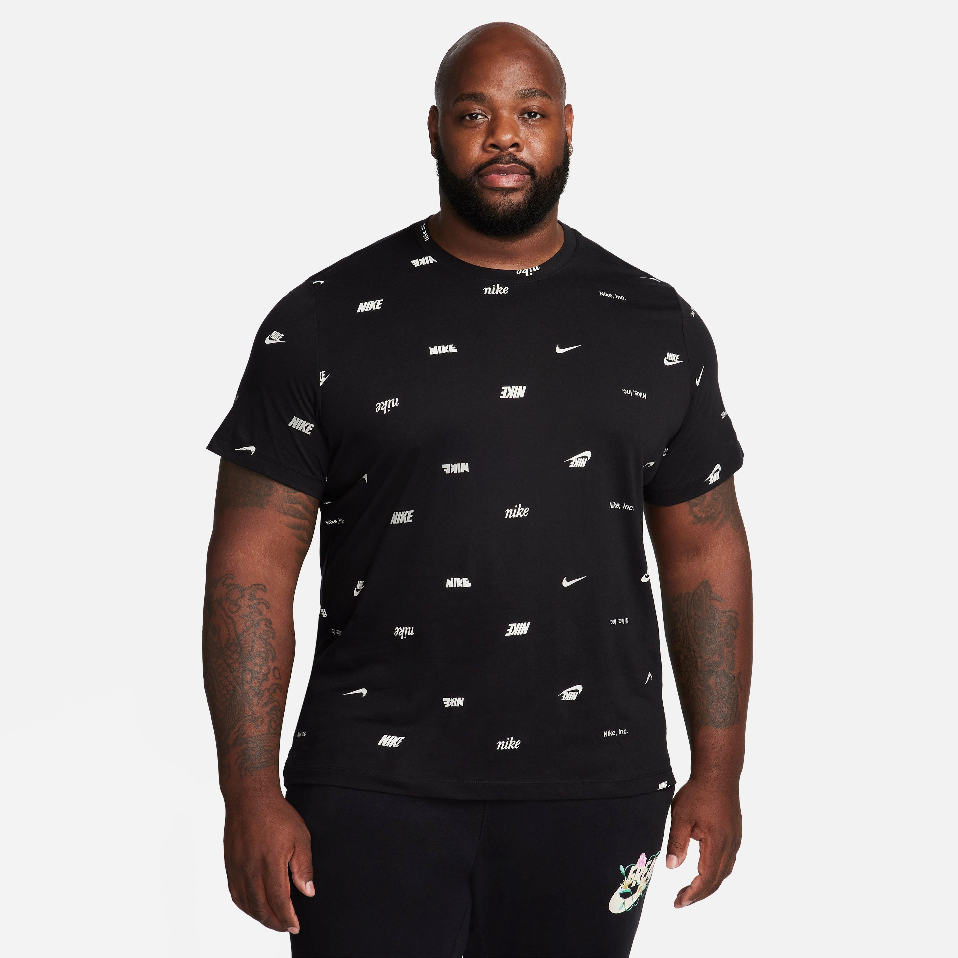 Nike Men's Club+ All Over Print Tee-Black - BLACK Thumbnail View 4