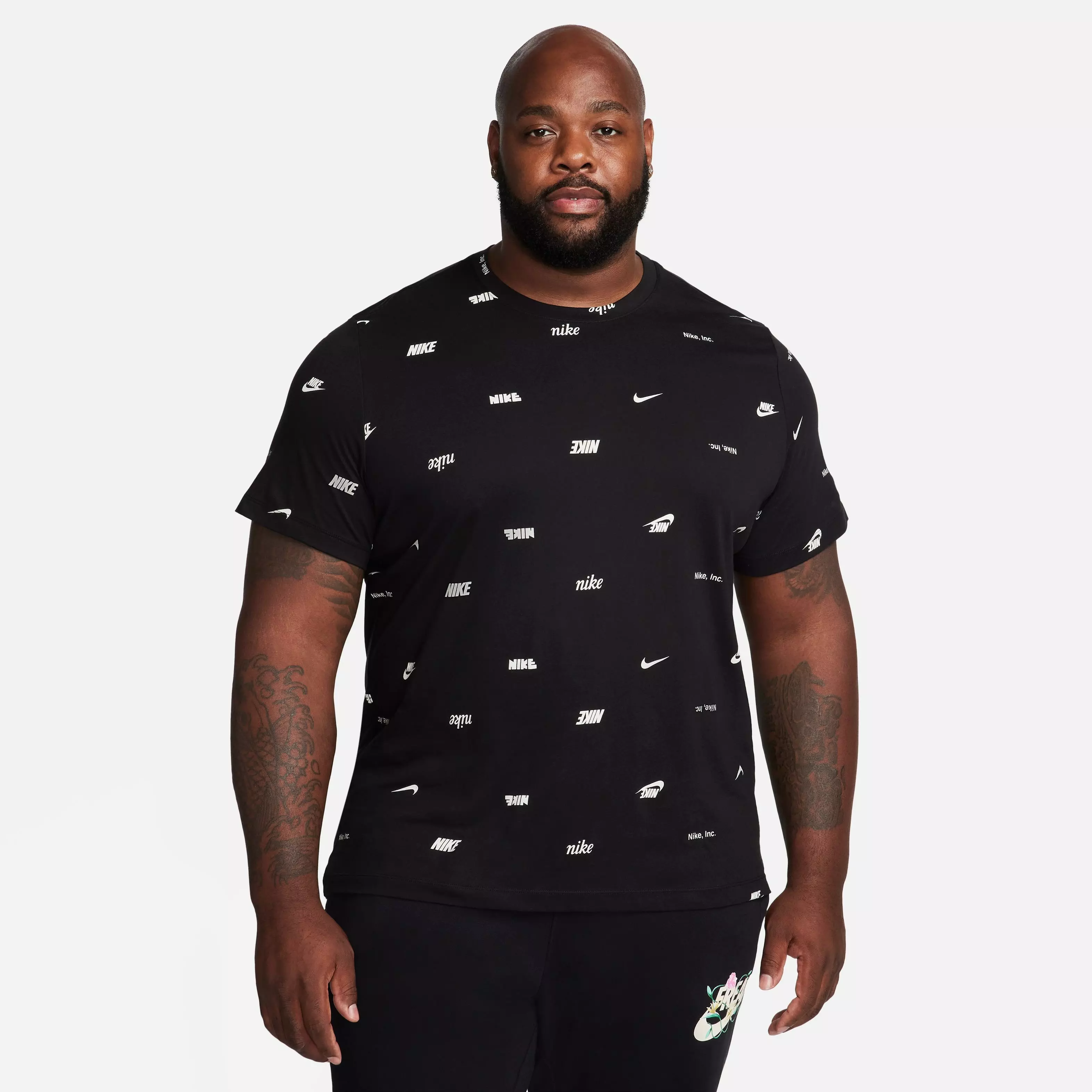 Nike Men's Club+ All Over Print Tee-Black - BLACK