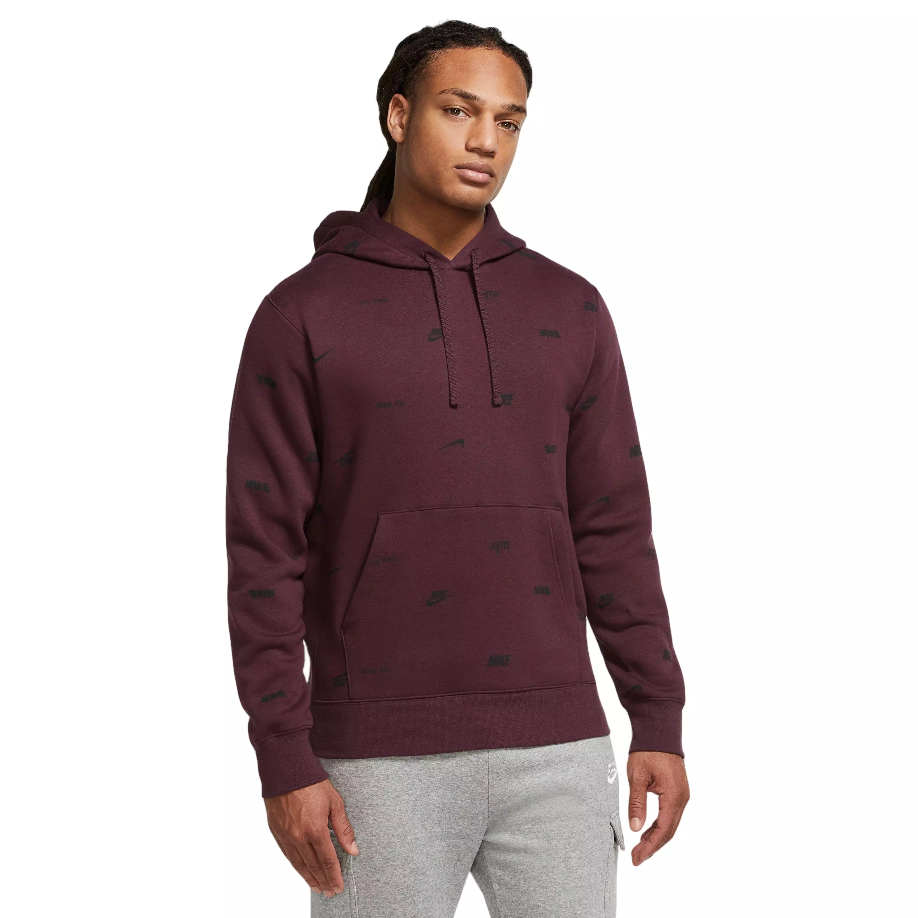 Nike Men's Sportswear Club Fleece+ All Over Print Pullover Hoodie-Maroon - MAROON
