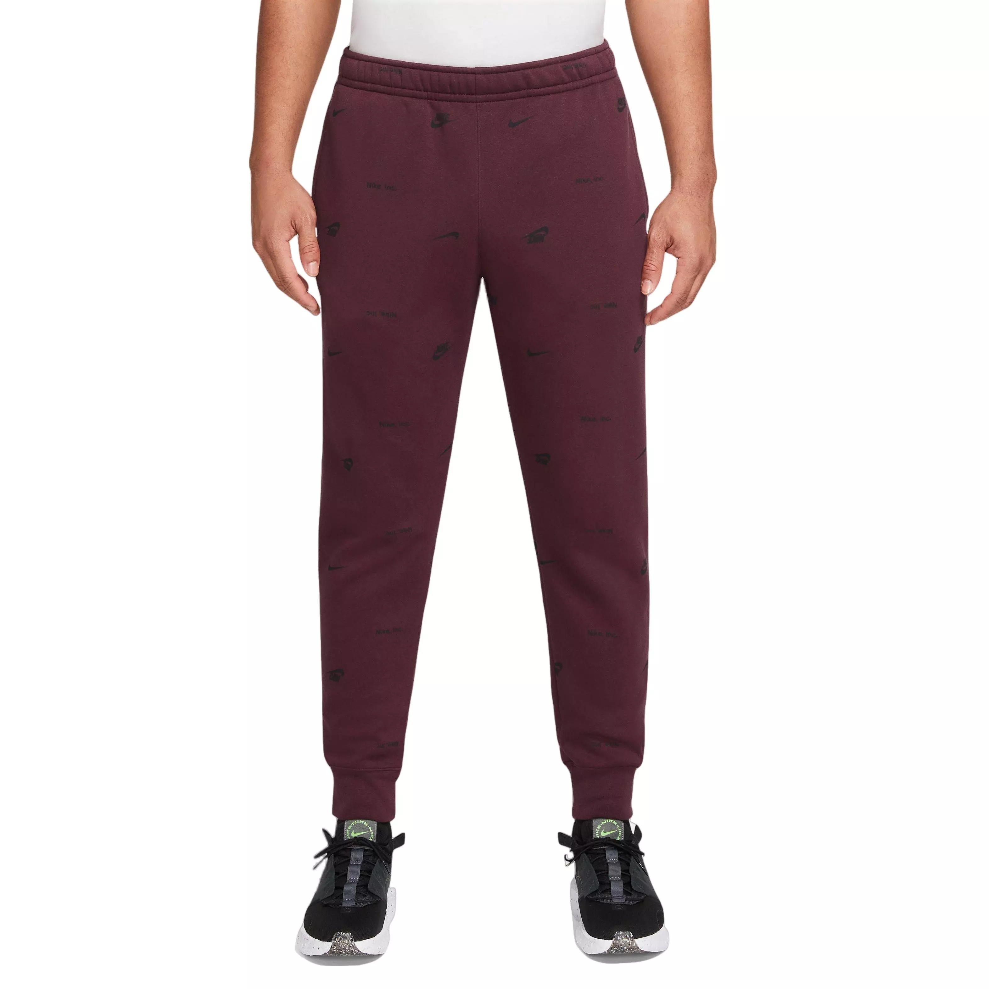 Nike Men's Sportswear Club Fleece+ Brushed-Back AOP Joggers-Maroon - MAROON