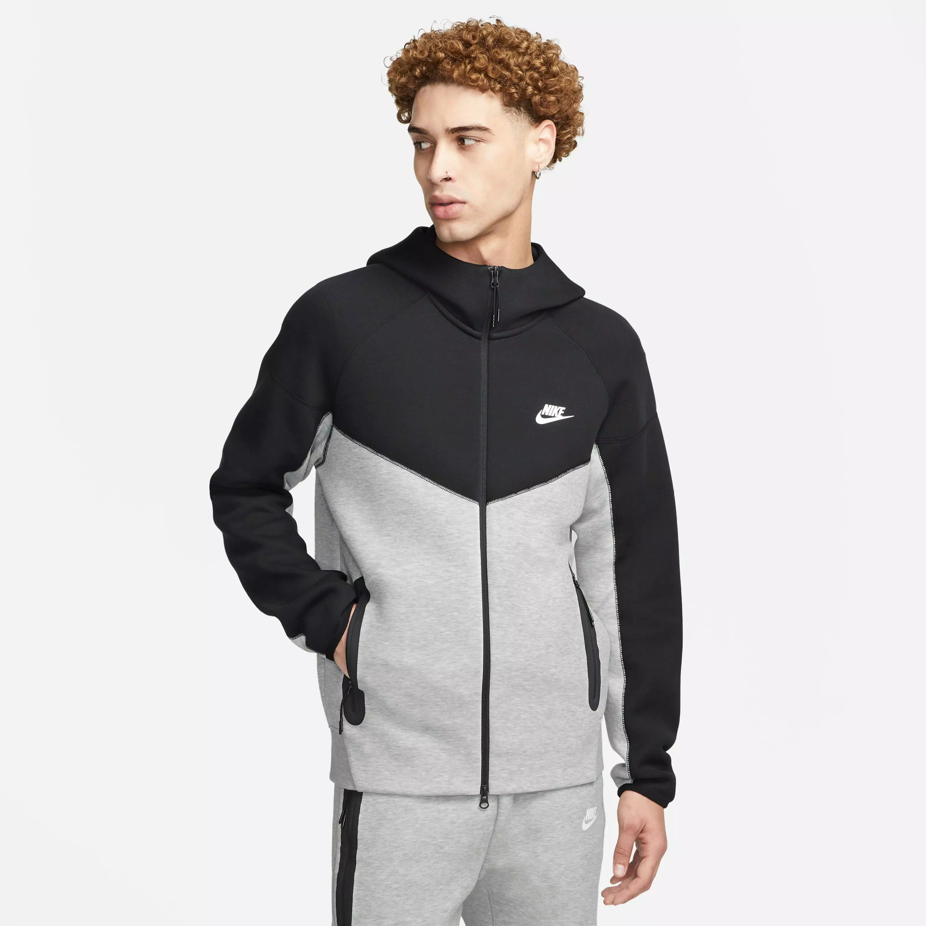 Nike Men's Sportswear Tech Fleece Full-Zip Windrunner Jacket-Black/Grey - BLACK/GREY