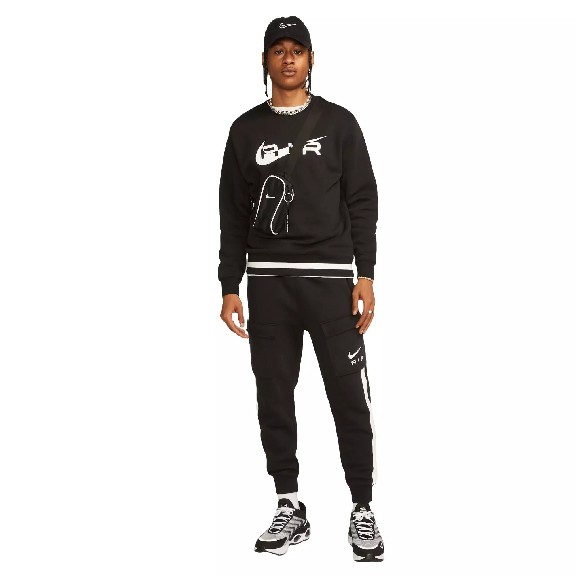 Nike Men's Sportswear Air Fleece Crew Sweatshirt-Black - BLACK