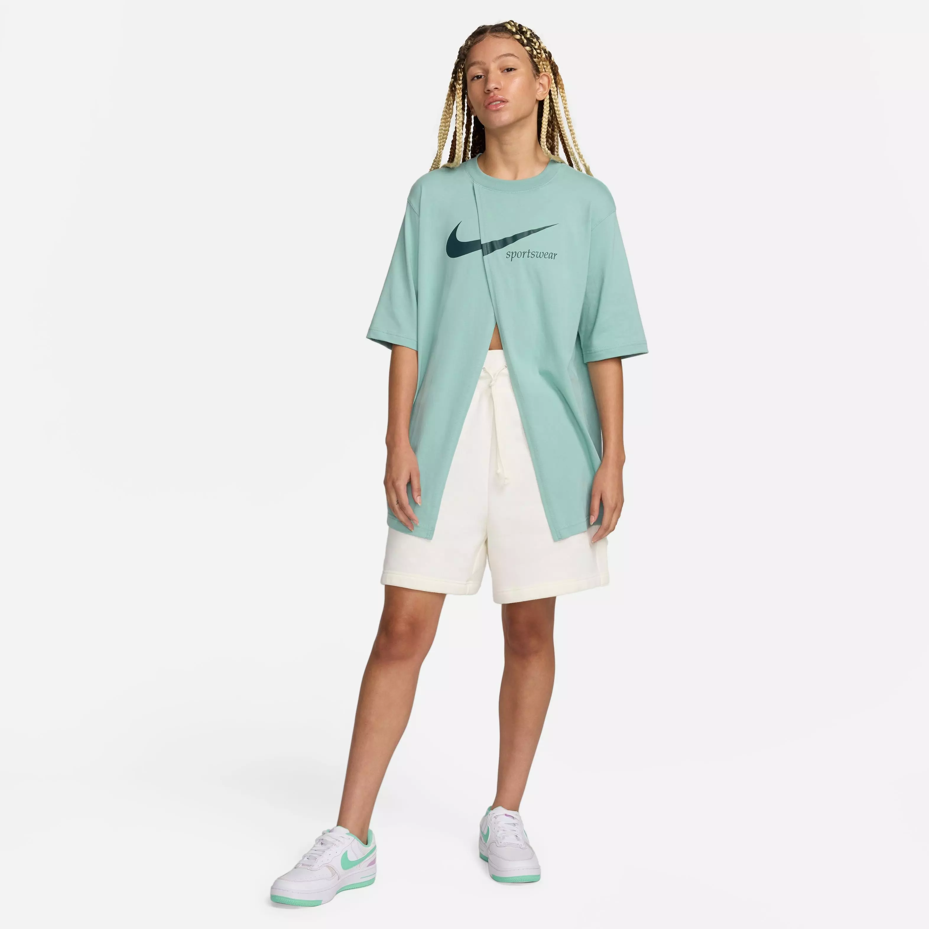 Nike Women's Slit Oversized Tee - Mineral - TEAL