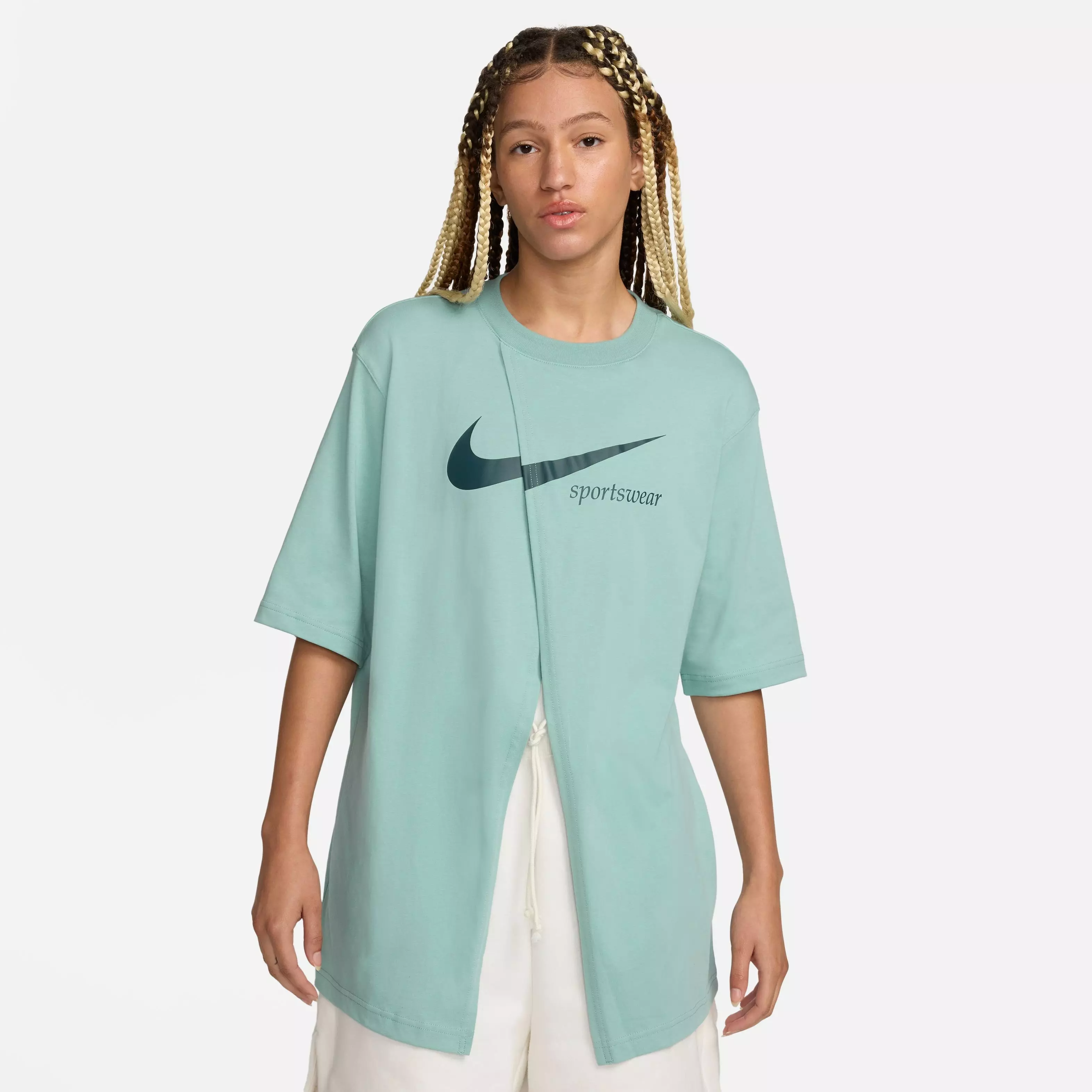 Nike Women's Slit Oversized Tee - Mineral - TEAL