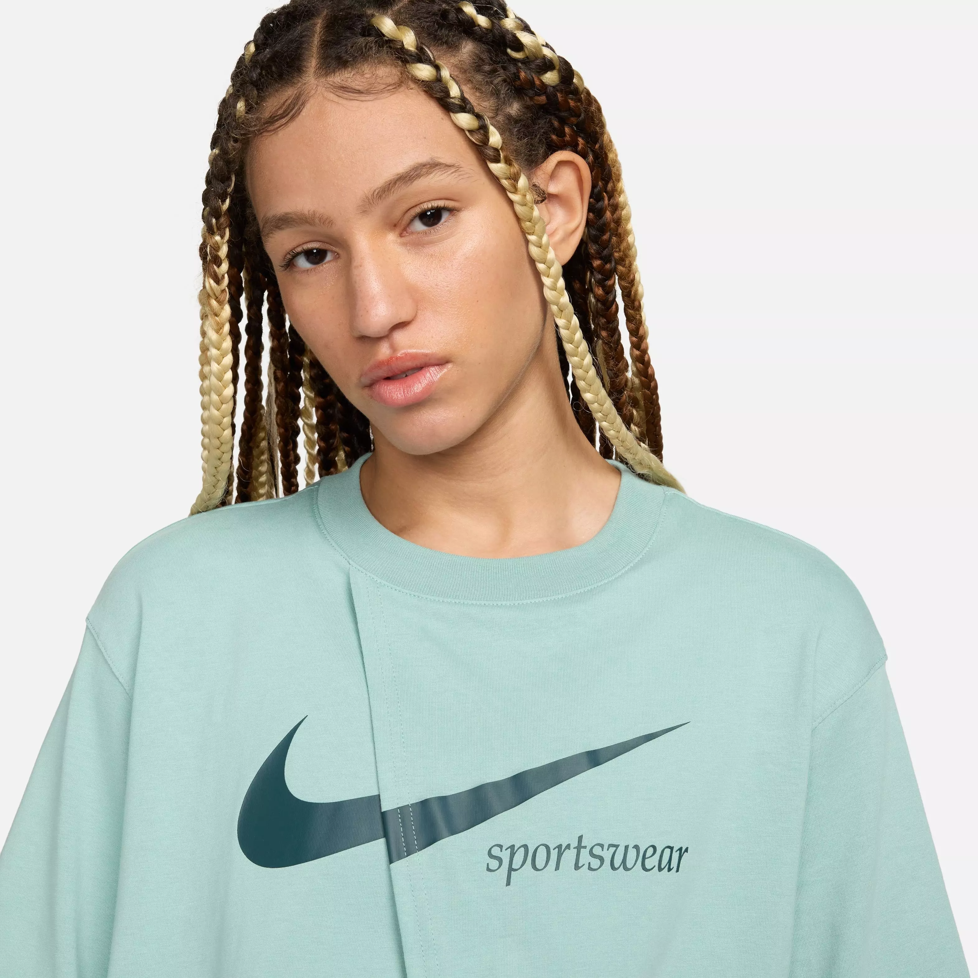 Nike Women's Slit Oversized Tee - Mineral - TEAL