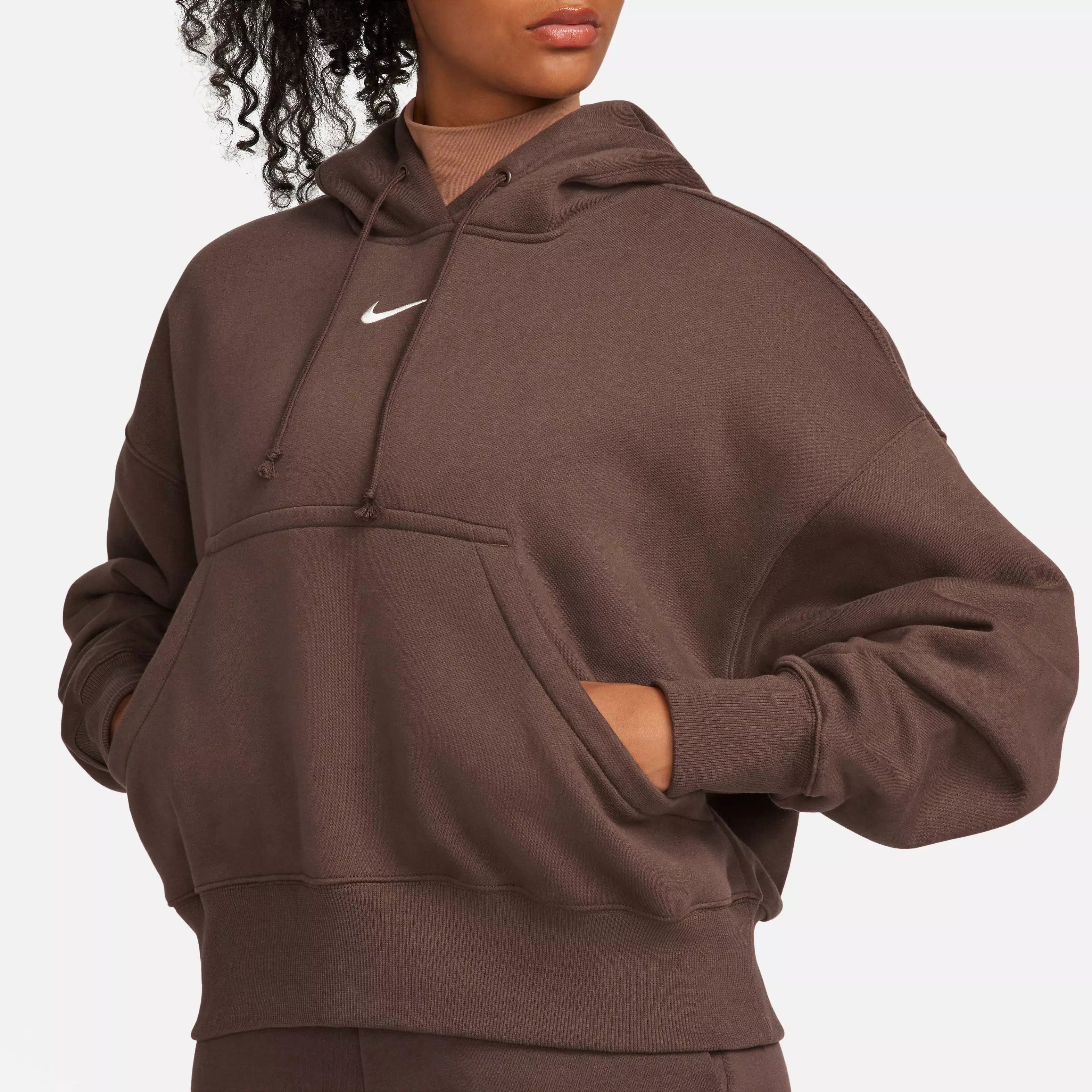 Nike Women's Phoenix Fleece Oversized Hoodie - Baroque Brown - BROWN
