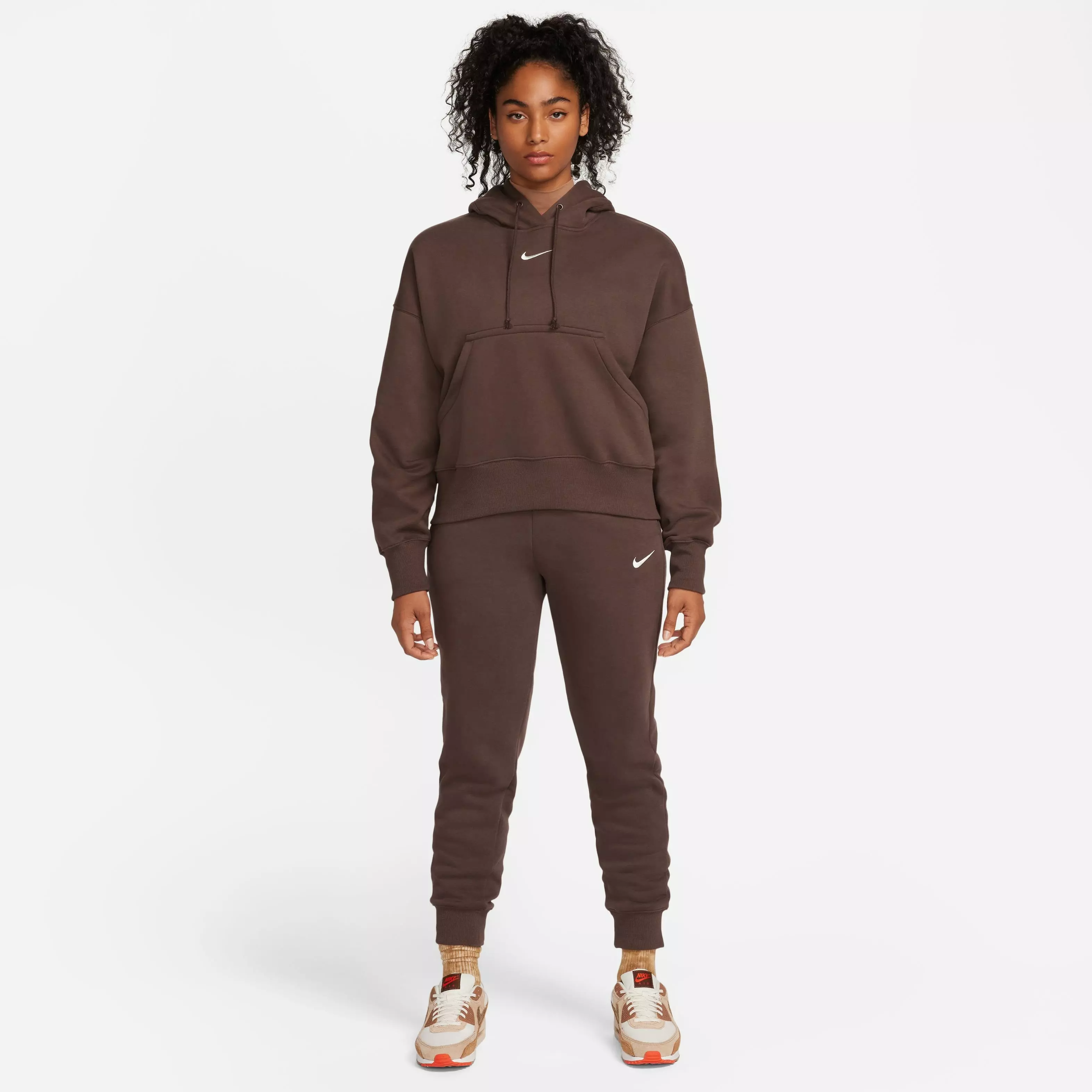 Nike Women's Phoenix Fleece Oversized Hoodie - Baroque Brown - BROWN