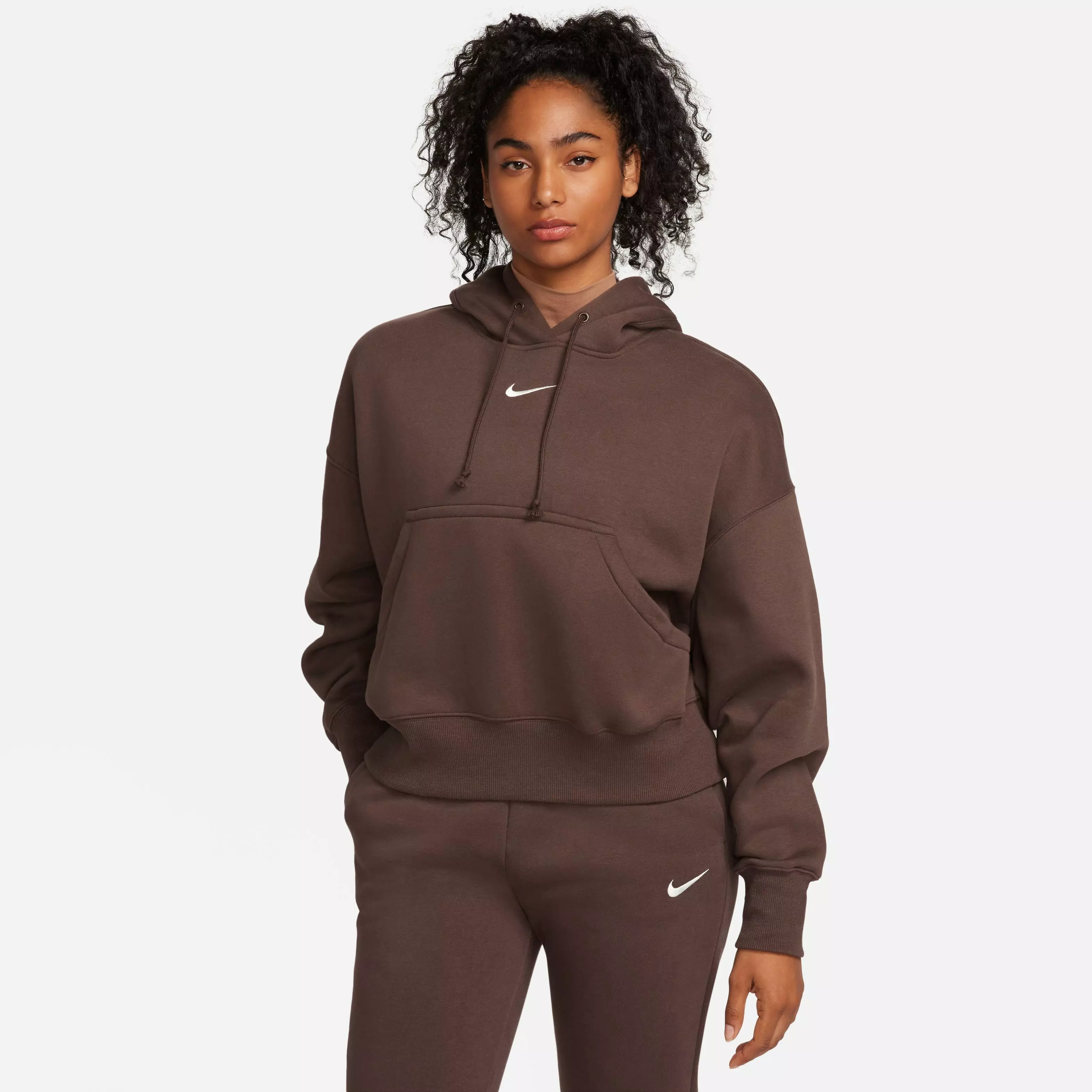 Nike Women's Phoenix Fleece Oversized Hoodie - Baroque Brown - BROWN