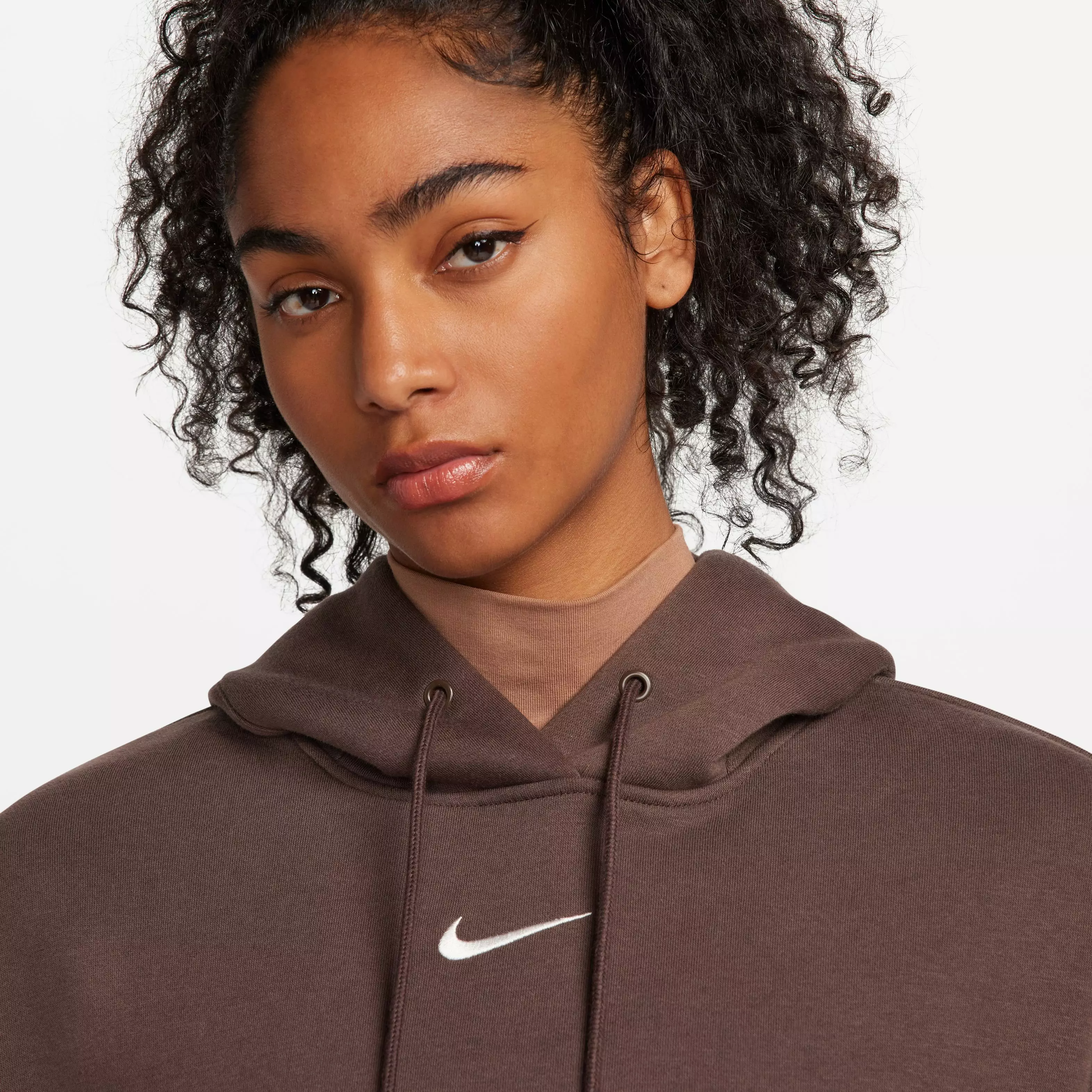 Nike Women's Phoenix Fleece Oversized Hoodie - Baroque Brown - BROWN