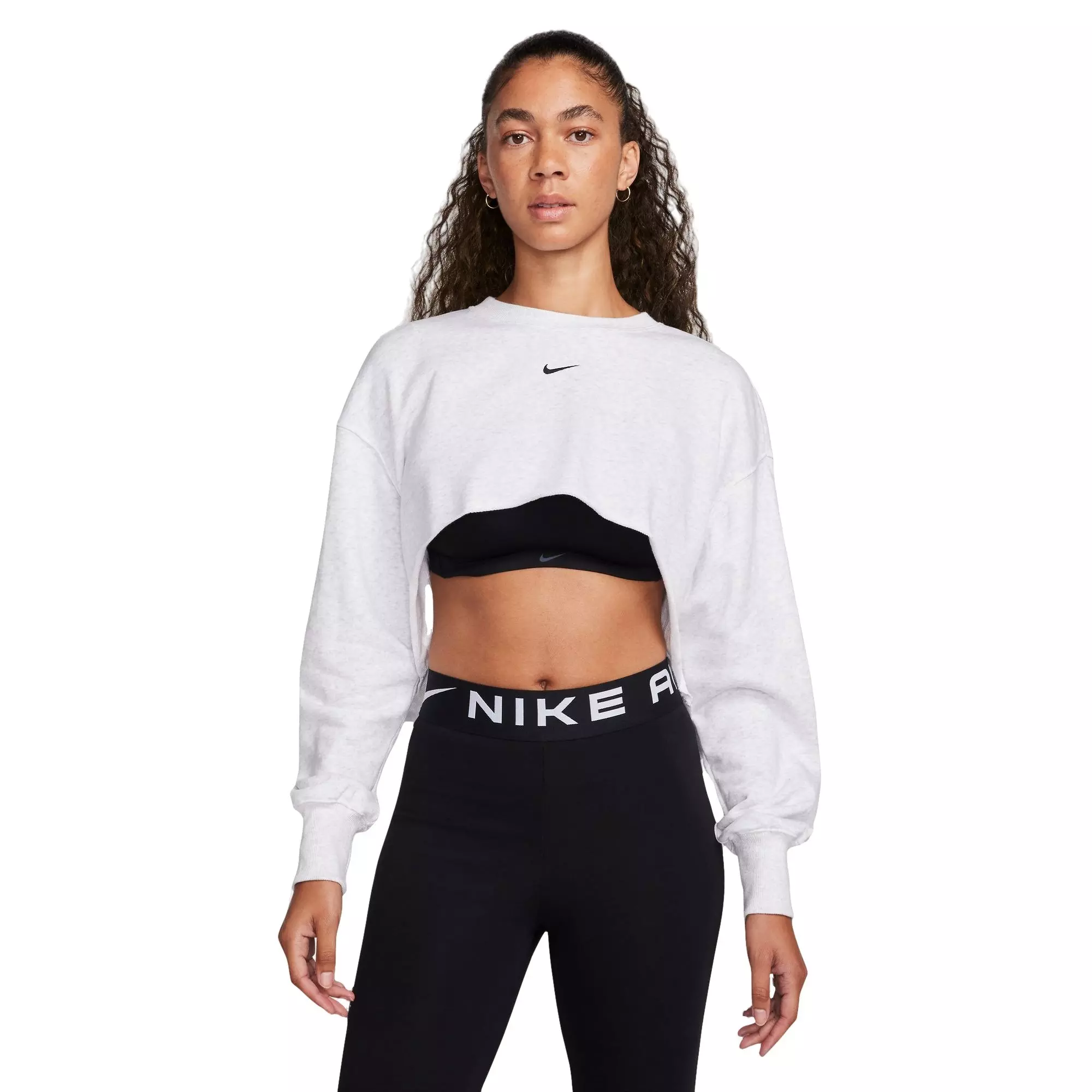 Nike Women's Fleece Oversized Crop Crew Sweatshirt - Birch - GREY