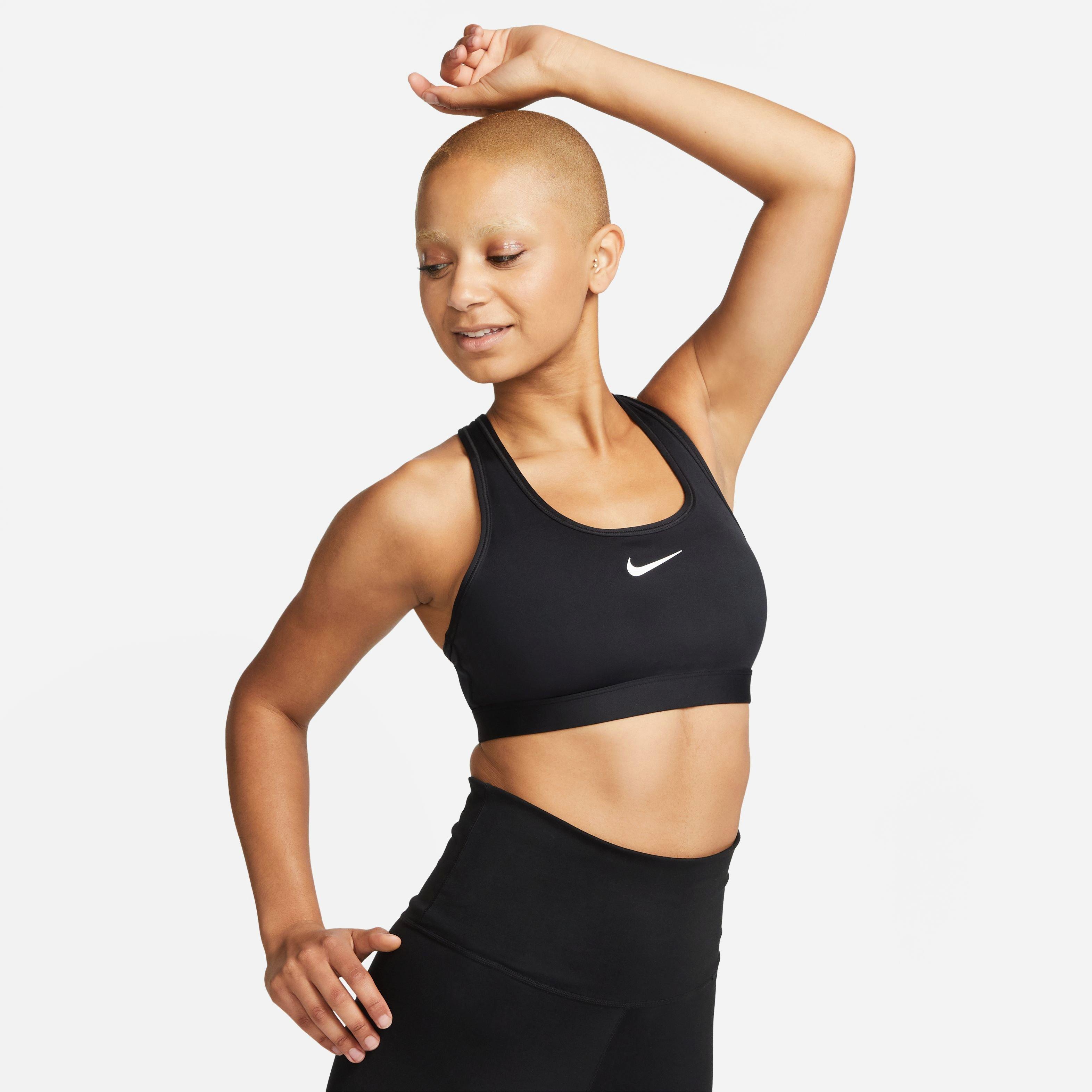 Nike Women's Dri-FIT Swoosh Medium-Support Padded Sports Bra - Black - BLACK Thumbnail View 8