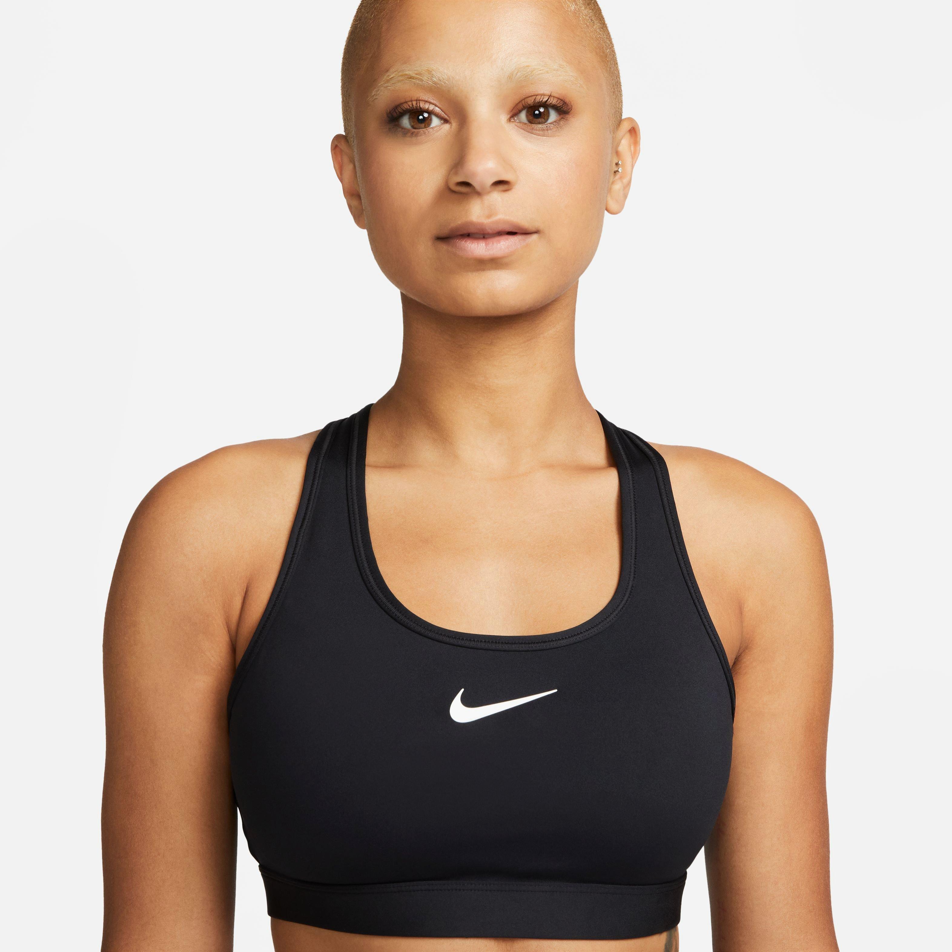Nike Women's Dri-FIT Swoosh Medium-Support Padded Sports Bra - Black - BLACK Thumbnail View 5