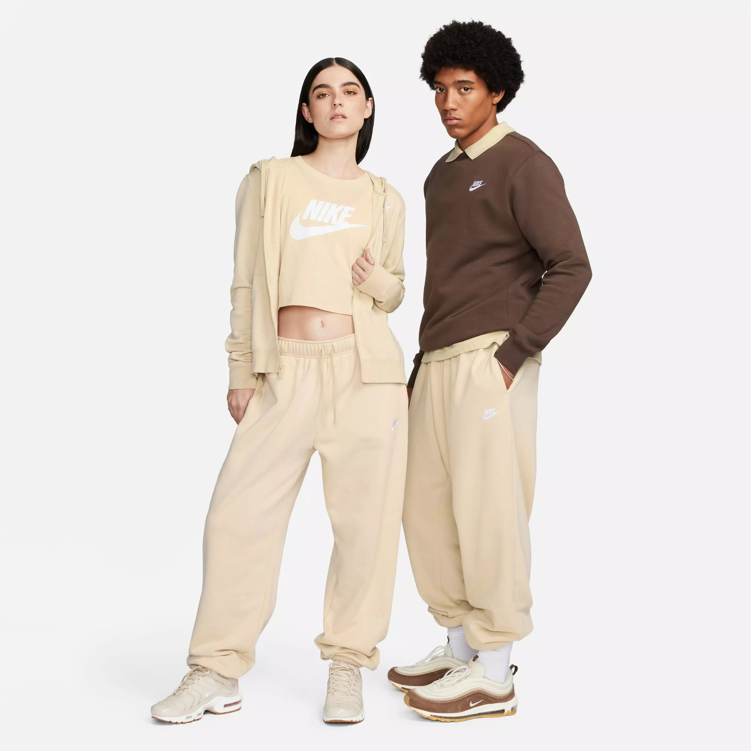 Nike Women's Sportswear Club Fleece Mid-Rise Oversized Sweatpants - Sand - BEIGE