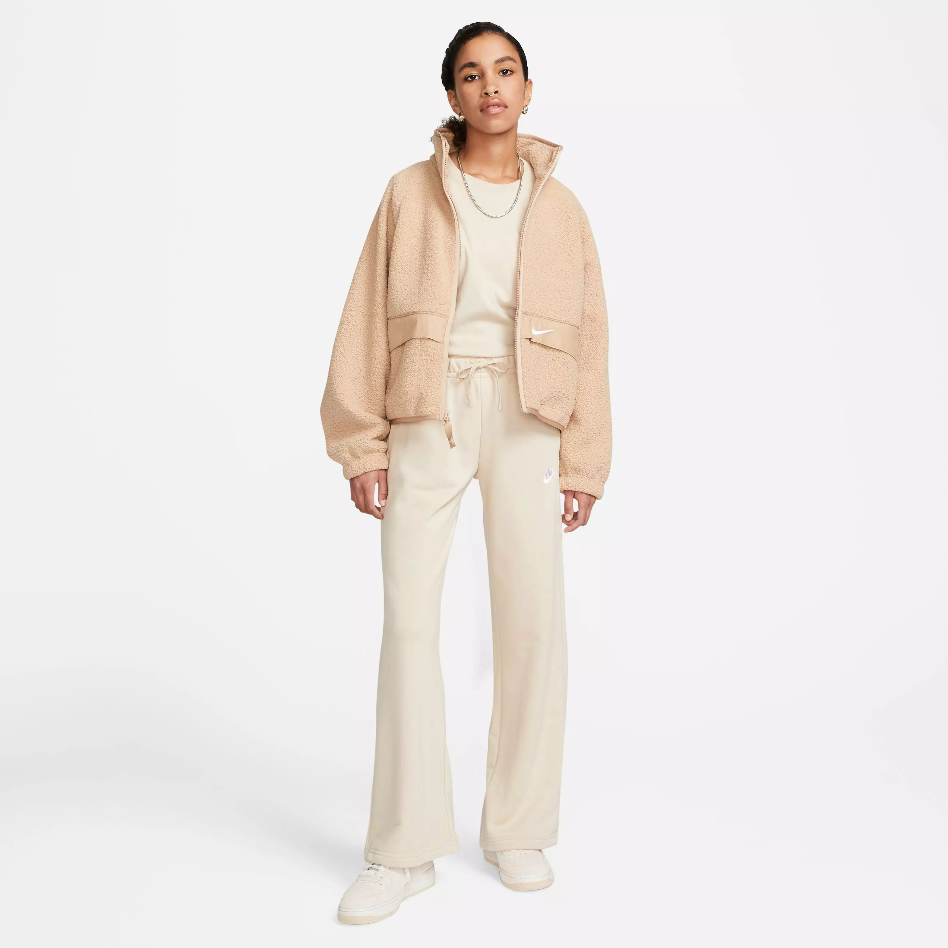 Nike Women's Sportswear Club Fleece Mid-Rise Wide-Leg Pants-Cream - CREAM