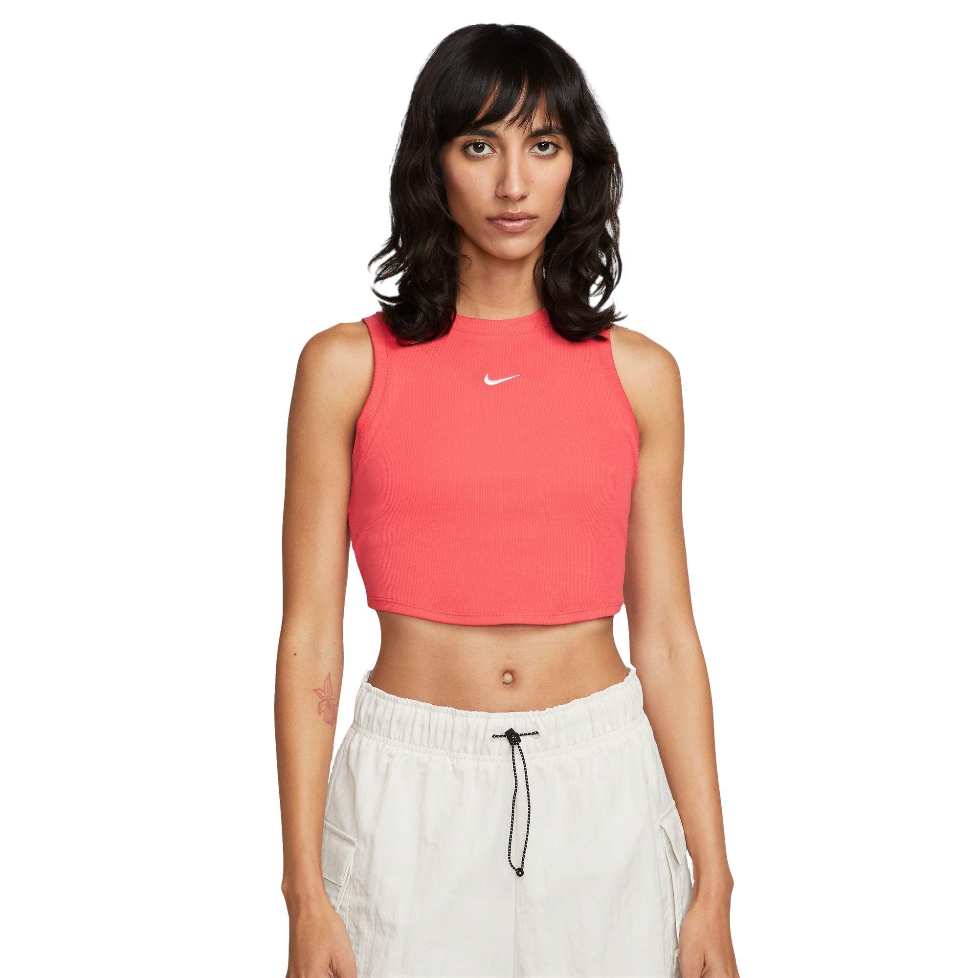 Nike Women's Sportswear Essentials Ribbed Cropped Tank - Red - RED Thumbnail View 1