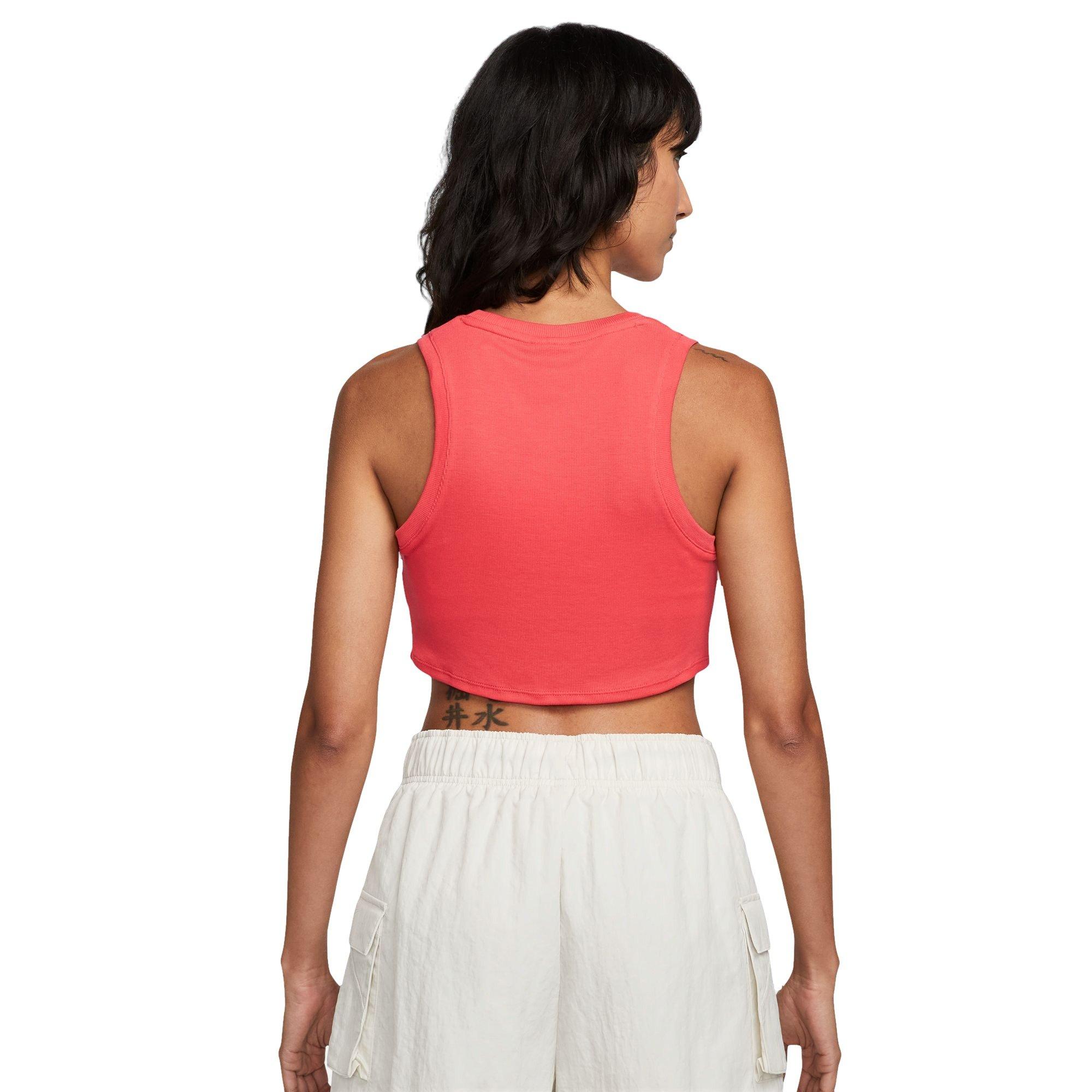 Nike Women's Sportswear Essentials Ribbed Cropped Tank - Red - RED Thumbnail View 2