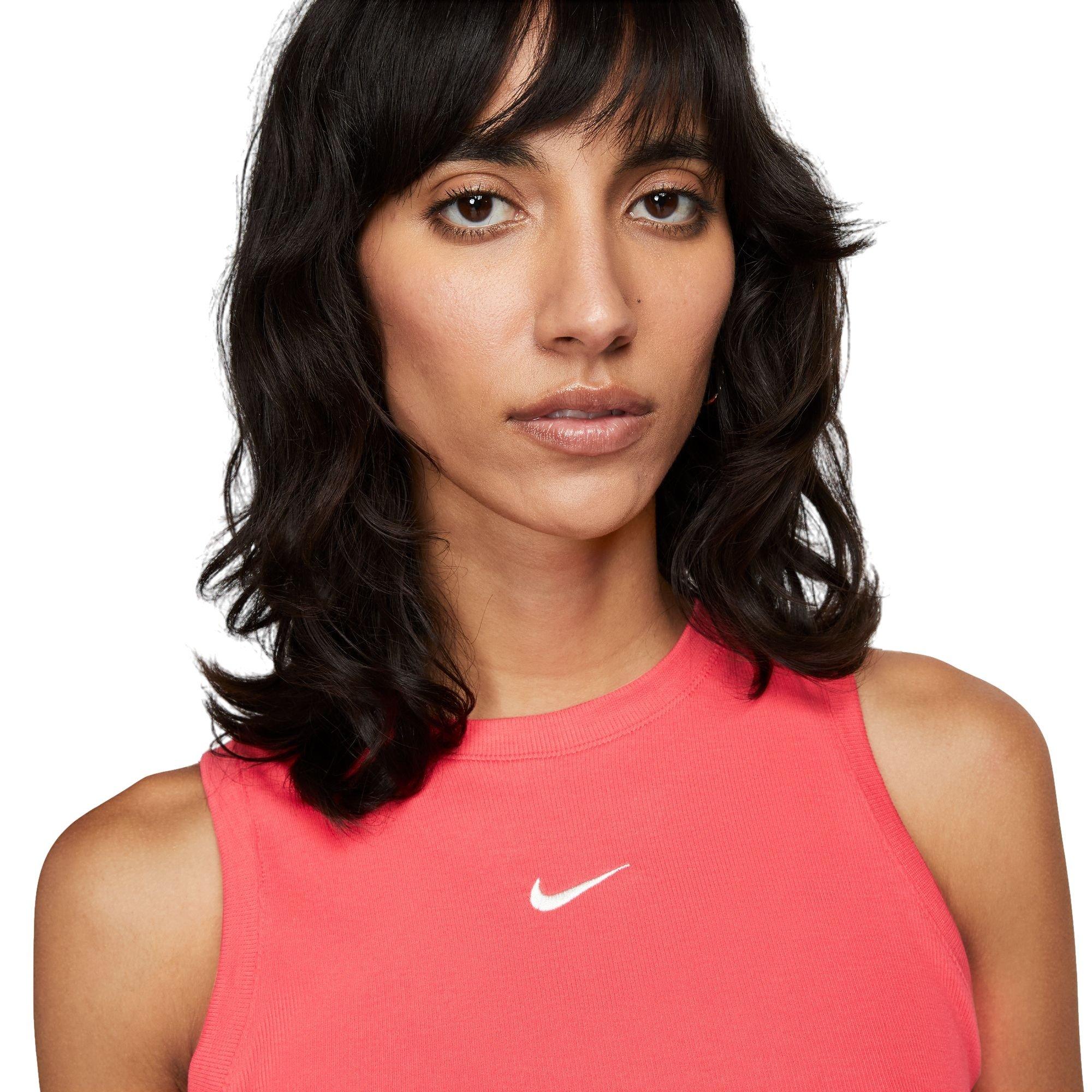 Nike Women's Sportswear Essentials Ribbed Cropped Tank - Red - RED Thumbnail View 3