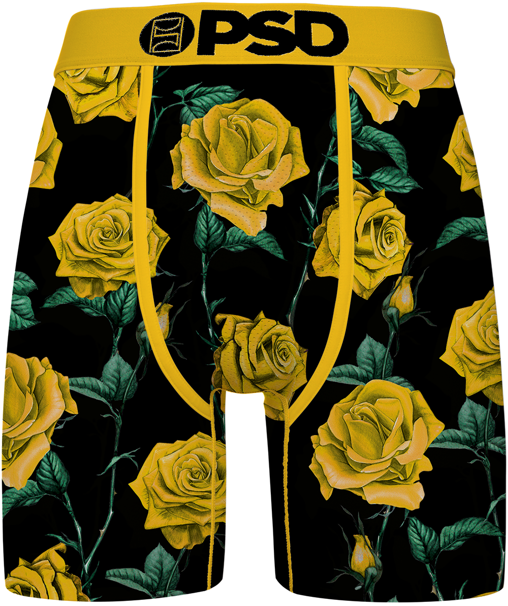 PSD Men's Yellow Roses Retro Underwear - BLACK/YELLOW Thumbnail View 1