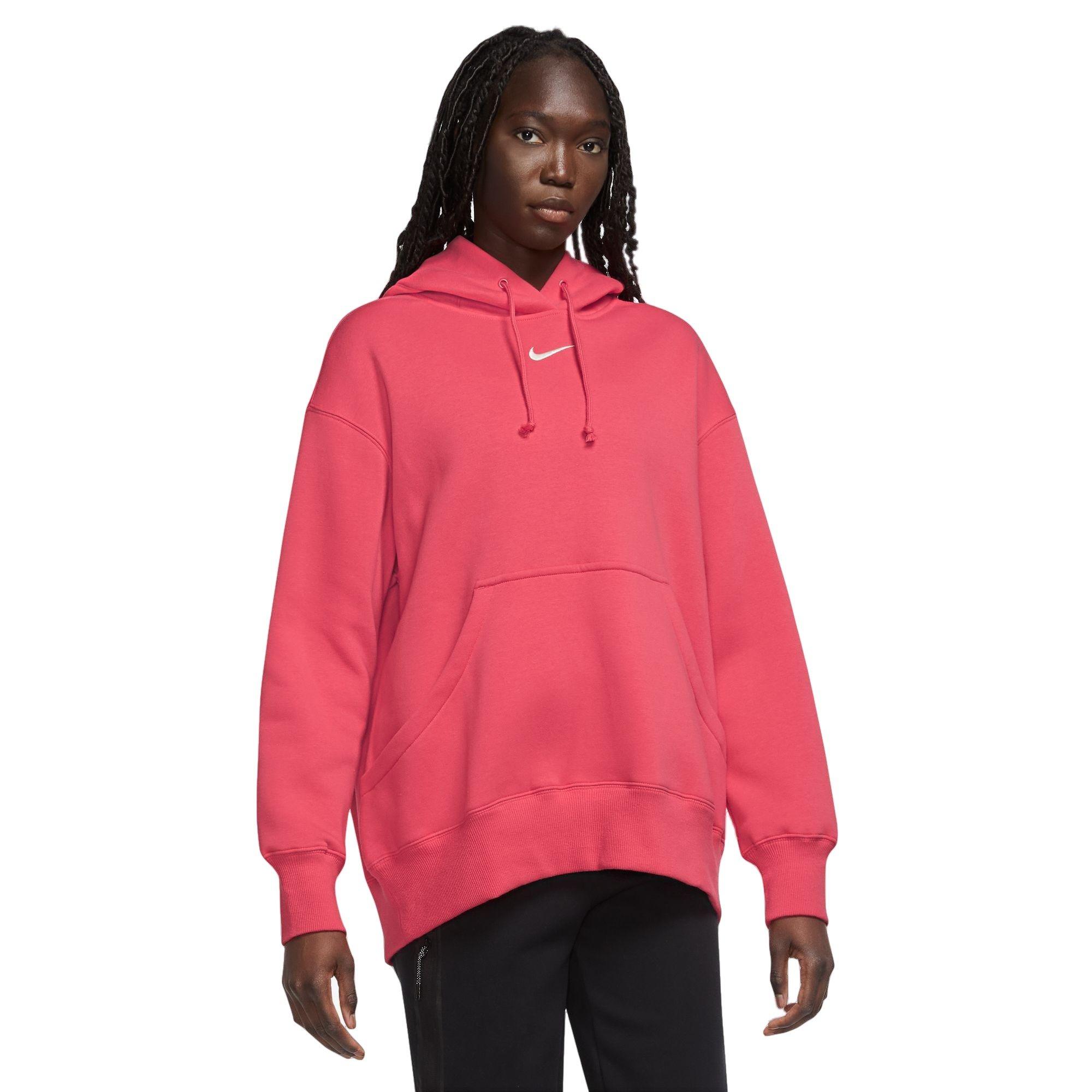 Nike Women's Phoenix Fleece Oversize Pullover Hoodie - Light Fusion Red - RED Thumbnail View 1