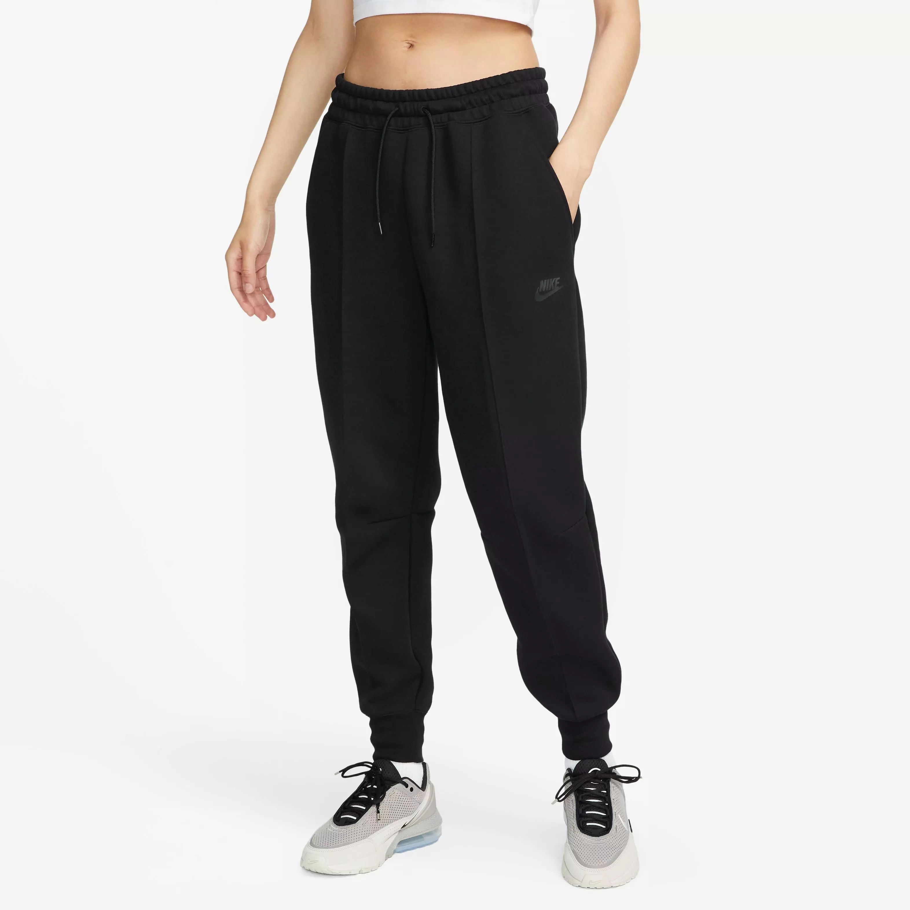 Nike Women's Sportswear Tech Fleece Mid-Rise Joggers-Black - BLACK