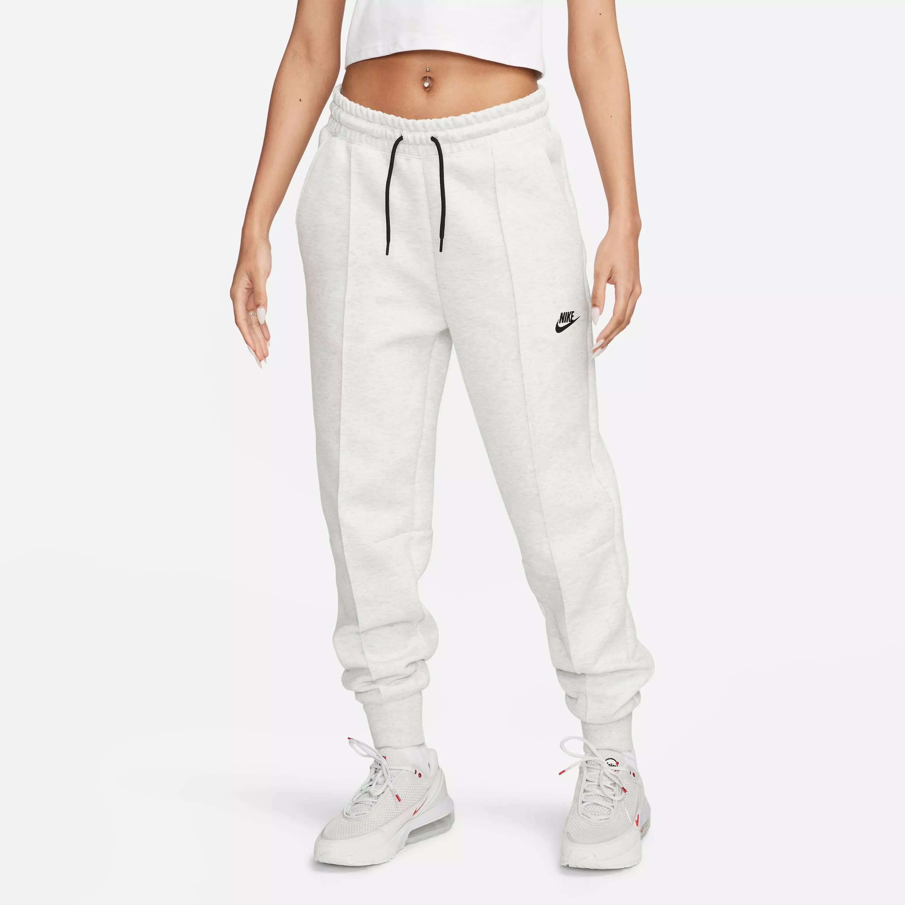 Nike Women's Sportswear Tech Fleece Mid-Rise Joggers-Lt Grey - LT GREY