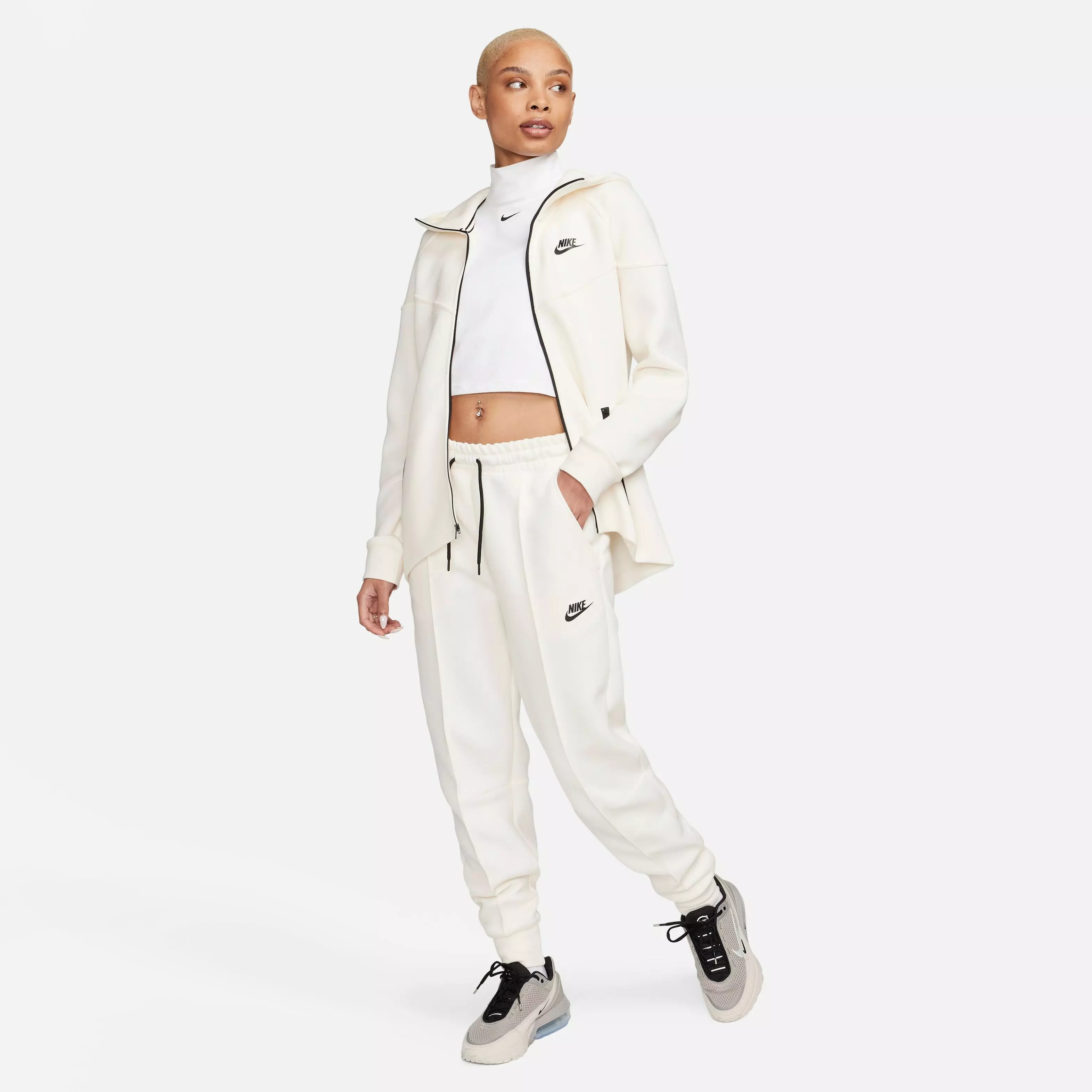 Nike Women's Sportswear Tech Fleece Mid-Rise Joggers-Ivory - IVORY