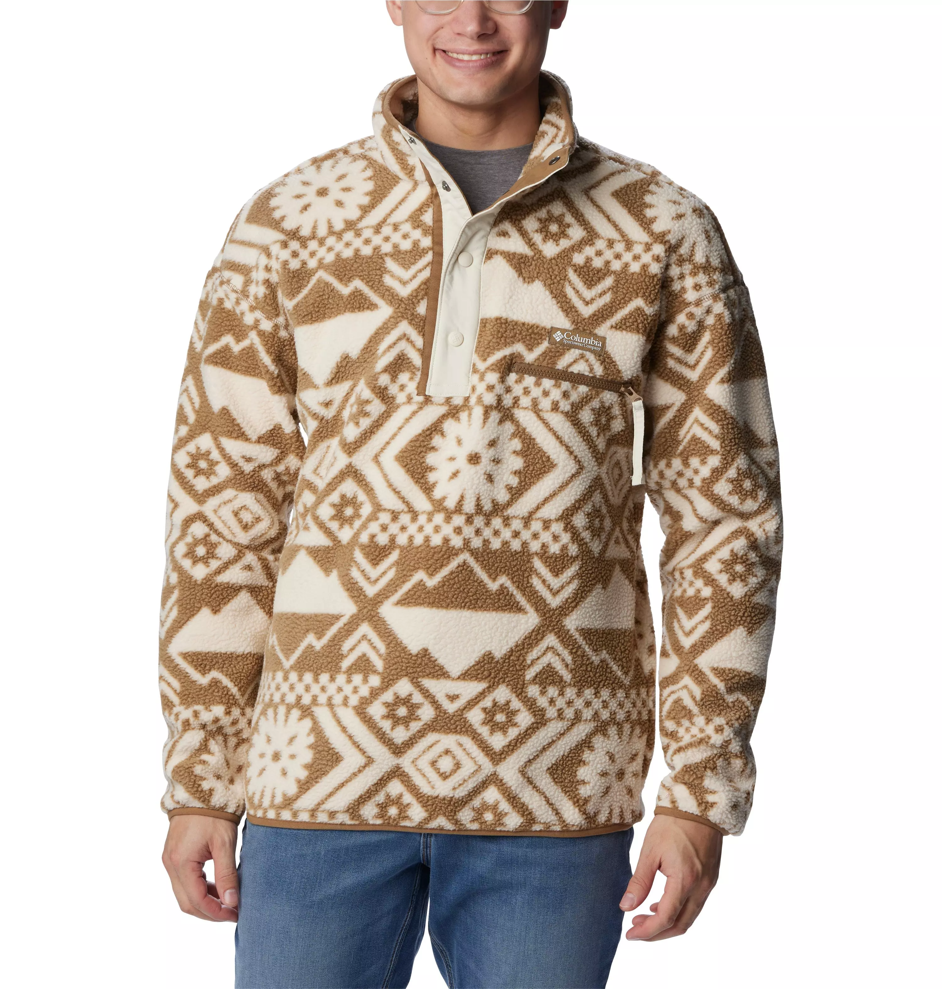 Columbia Men's Helvetia Aztec Half Snap Fleece Pullover - Tan - MULTI-COLOR