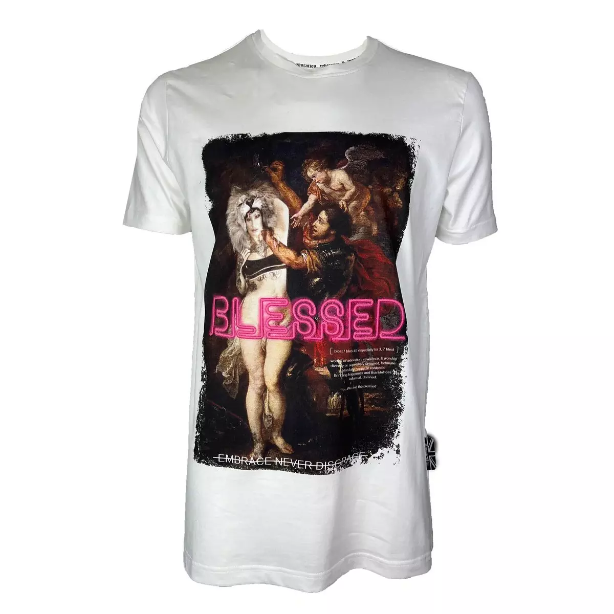 Blessed Men's Perse Embossed Pink Neo Tee - White - WHITE