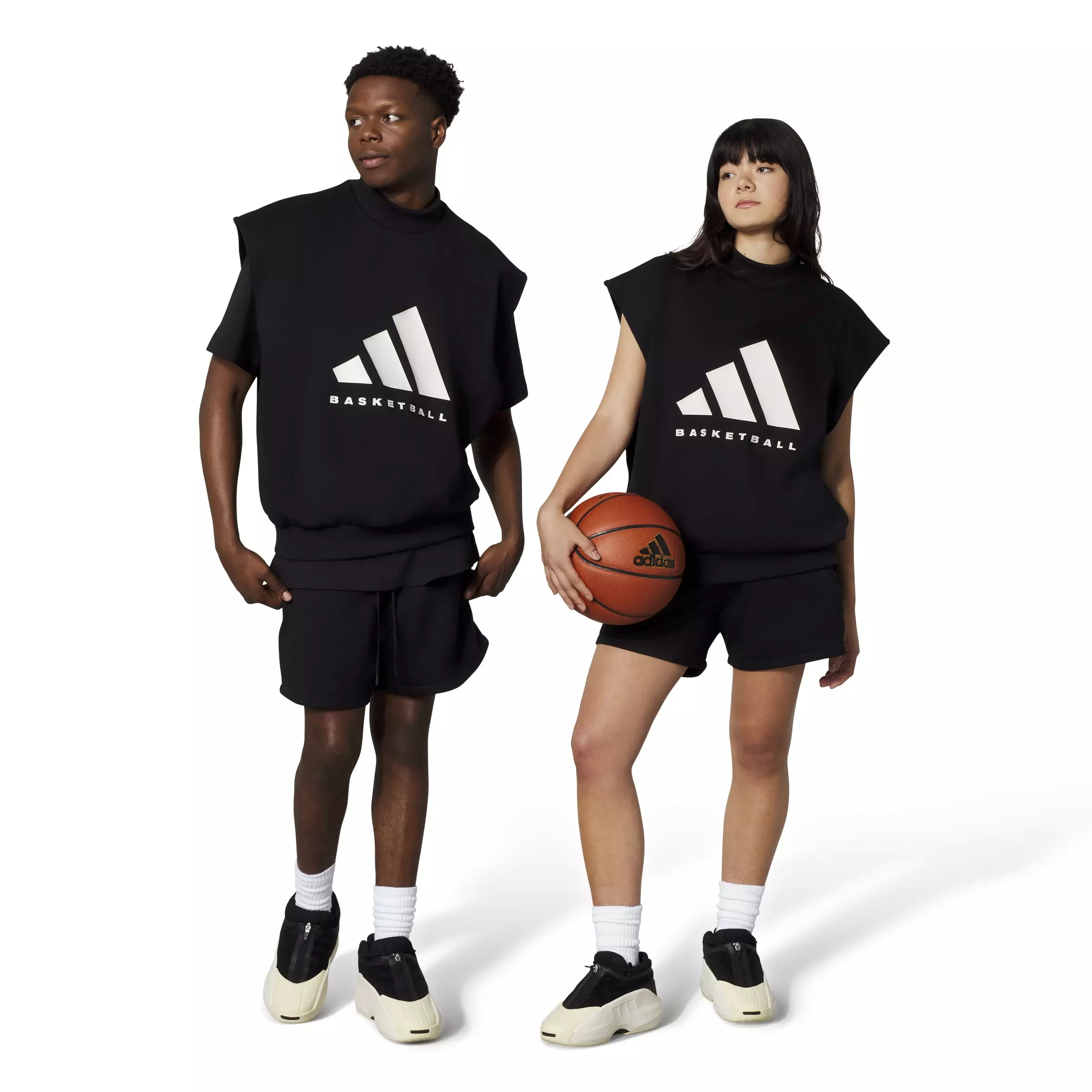 adidas Unisex Basketball Sleeveless Sweatshirt - Black/Talc - BLACK